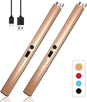 Beyio 2-Pack Windproof Flameless Electric Arc Lighters with LED Display & Safety Lock - USB Rechargeable Plasma Candle Lighters for Camping BBQ (Champagne Gold)