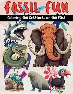Fossil Fun: Coloring the Creatures of the Past, extinct animals coloring book, megafauna coloring book, woolly mammoths, megalodons, dodos and much more.