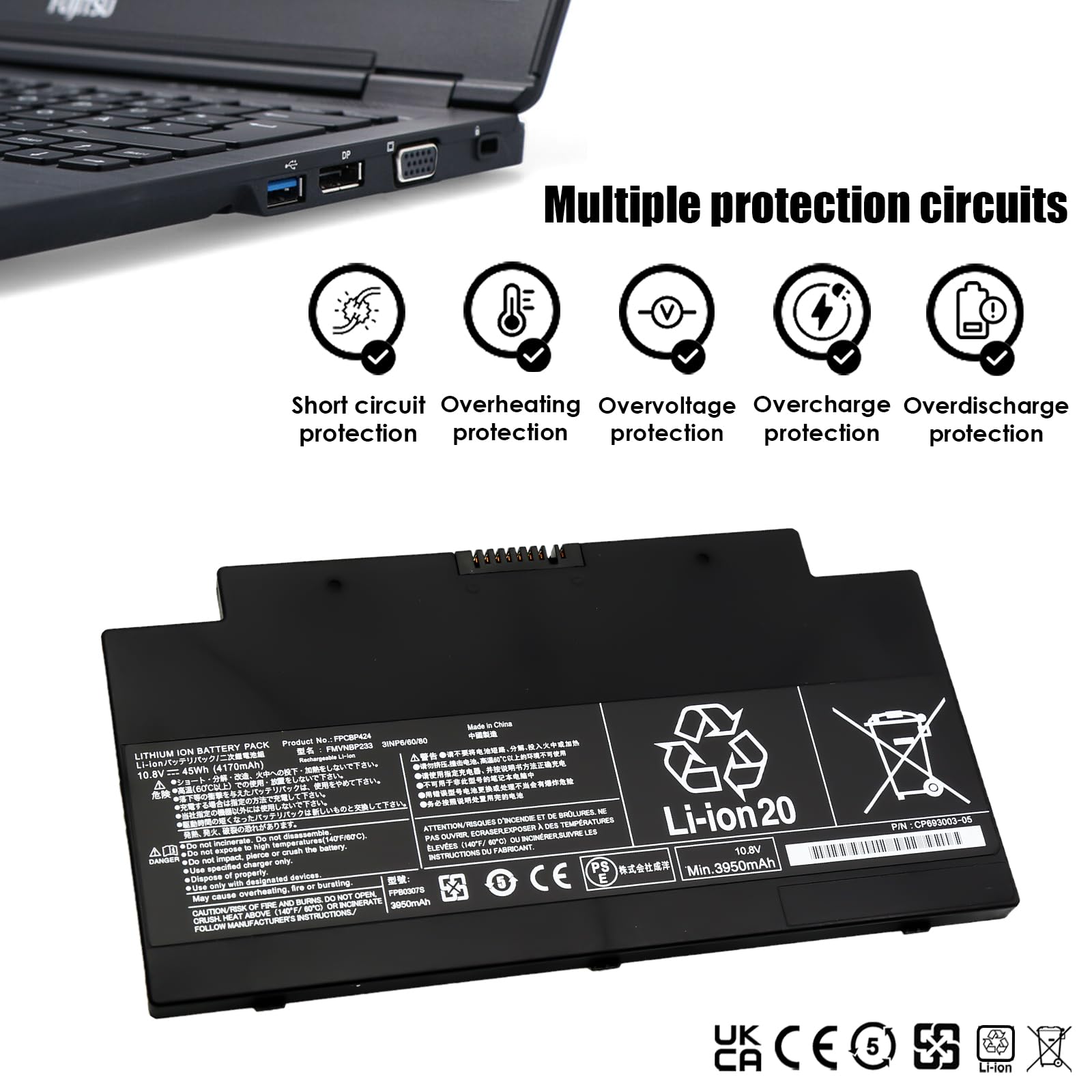 BLESYS FPCBP424 FMVNBP233 Batterie pour Fujitsu LifeBook A3510 A3511 A556 A556/G AH556 AH77/M AH77/S P727 TH700 U536 U727 Series Remplacement de la Batterie FPB0307S FMVWMA2B77 FMVA77MB