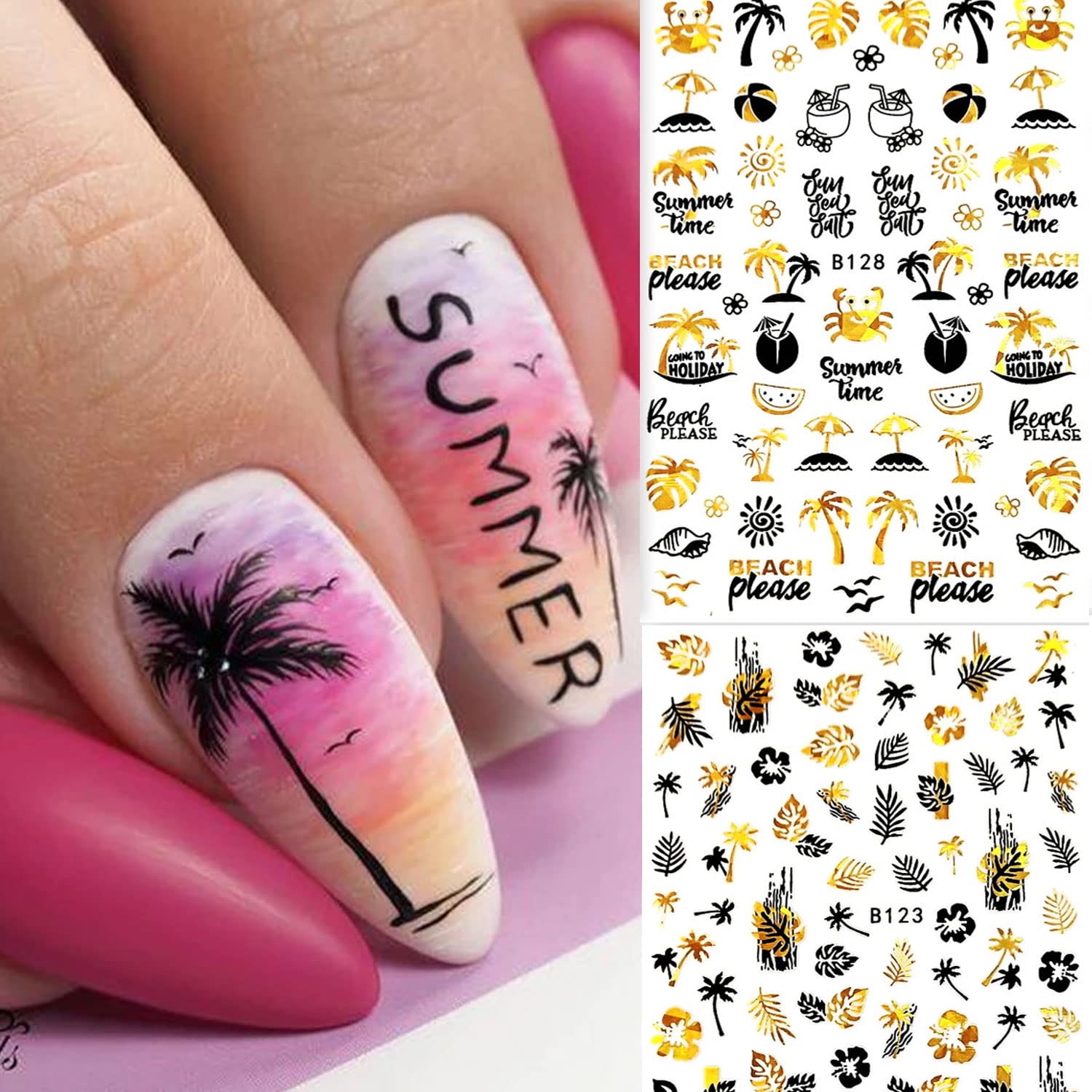 Amazon.com: Summer Ocean Nail Art Stickers Spring Flower Nail Decal Luxury  Bronze Black Marine Nail Art Supplies Seashells Beach Ocean Nail Designs  for Women 3D Self-Adhesive Flower Nail Stickers Manicure Decor :