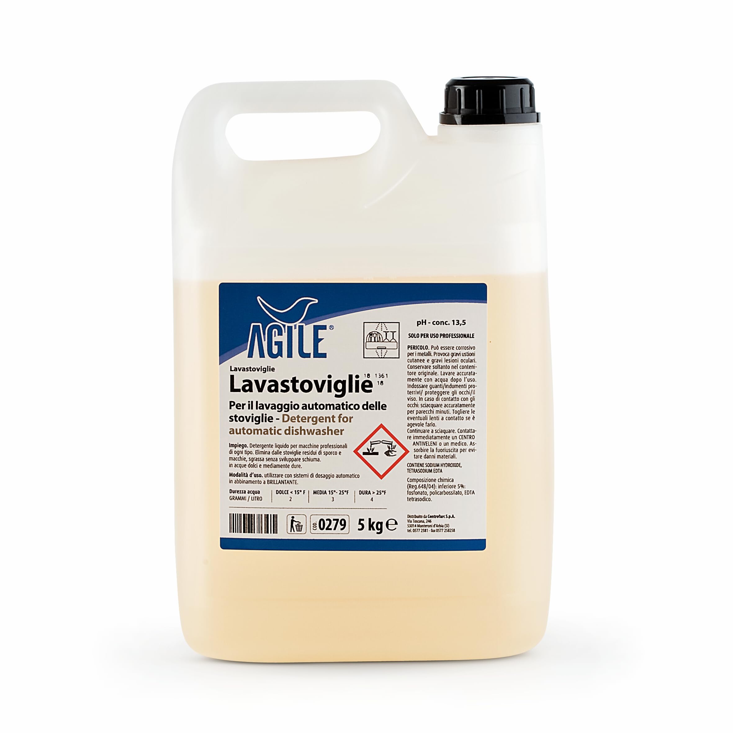AGILE® LAVASTOVIGLIE - DETERGENTE ALCALINO PER LAVASTOVIGLIE PROFESSIONALI - cartone da 4 taniche da 5kg