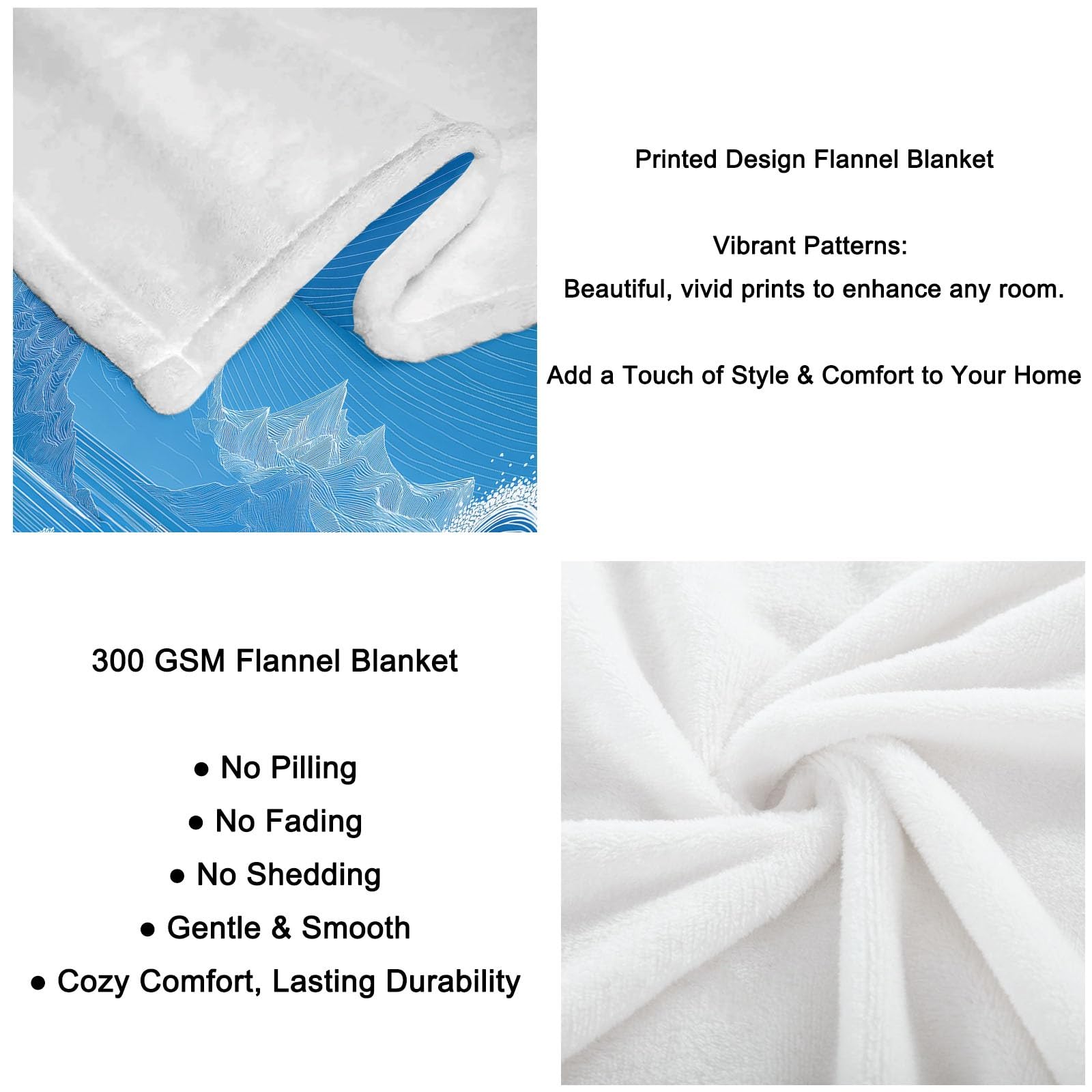 Générique 3D Couverture de Flanelle Polaire Plaid 150 x 200 cm, Couverture Imprimé Motif Abstrait Montagnes Océan Minimalisme eté de Canapé Douillette Bleu Confortable pour Chaise Lit Voyage
