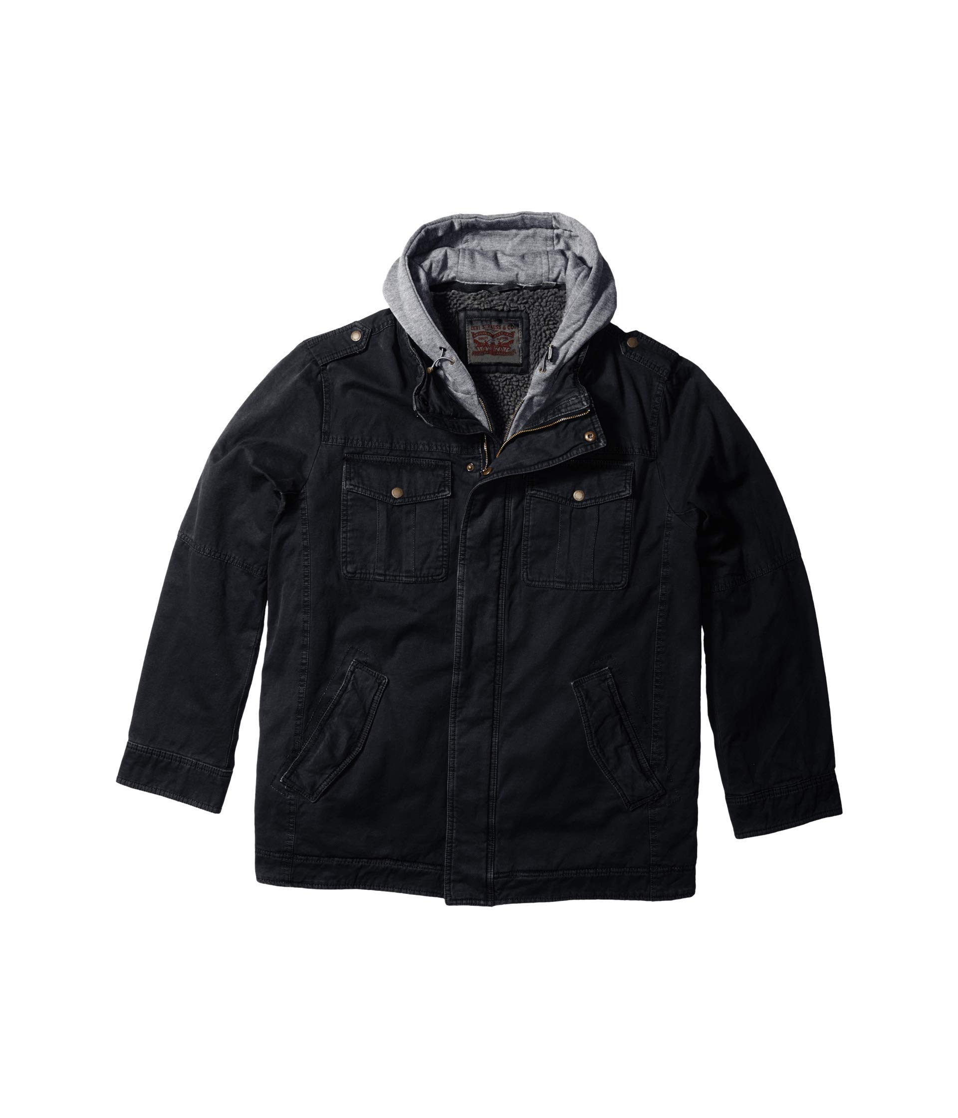Levi's mens Washed Cotton Hooded Military Jacket - blue - XL
