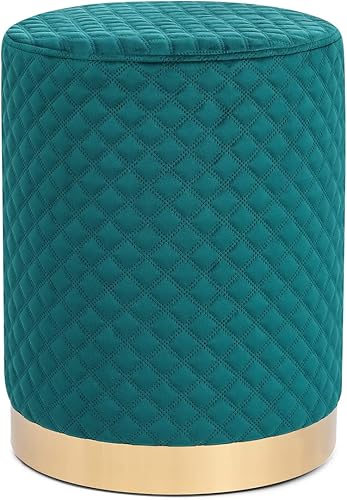 Miniatura 10 de Homebeez Taburete otomano redondo de terciopelo rosa de 13.7 pulgadas de ancho con ribete dorado, taburete acolchado suave y compacto, diseño