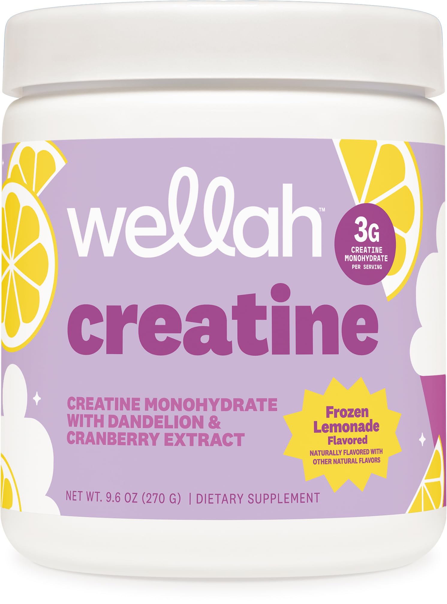 Wellah Creatine for Women - Creatine Monohydrate with Dandelion & Cranberry Extract (50 Servings, Frozen Lemonade)