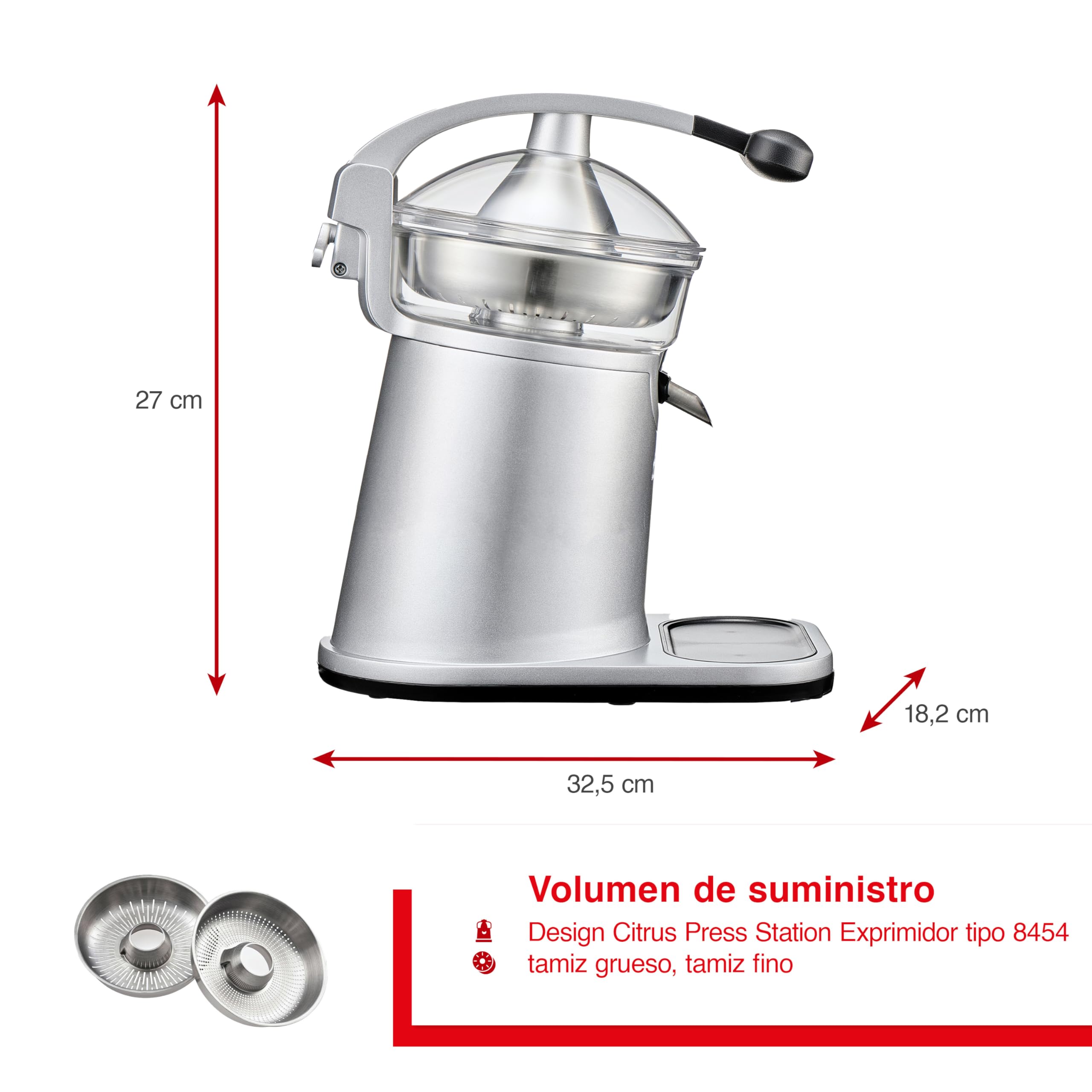 Solis Citrus Press Station 8454 - Exprimidor eléctrico de acero inoxidable - Exprimidor automático - Apto para lavavajillas - Exprimidor de limón