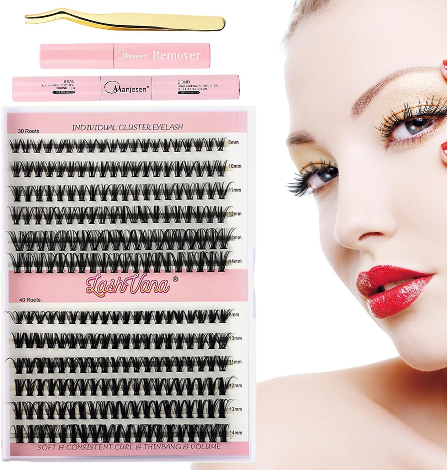 Eyelash Extension Kit 30D+40D Individual Lashes Cluster 240pcs Clusters DIY Lash Extensions 8-14mm Natural Eyelashes Individual Lashes with Lash Bond and Tweezer (+remover+glue+tweezer)