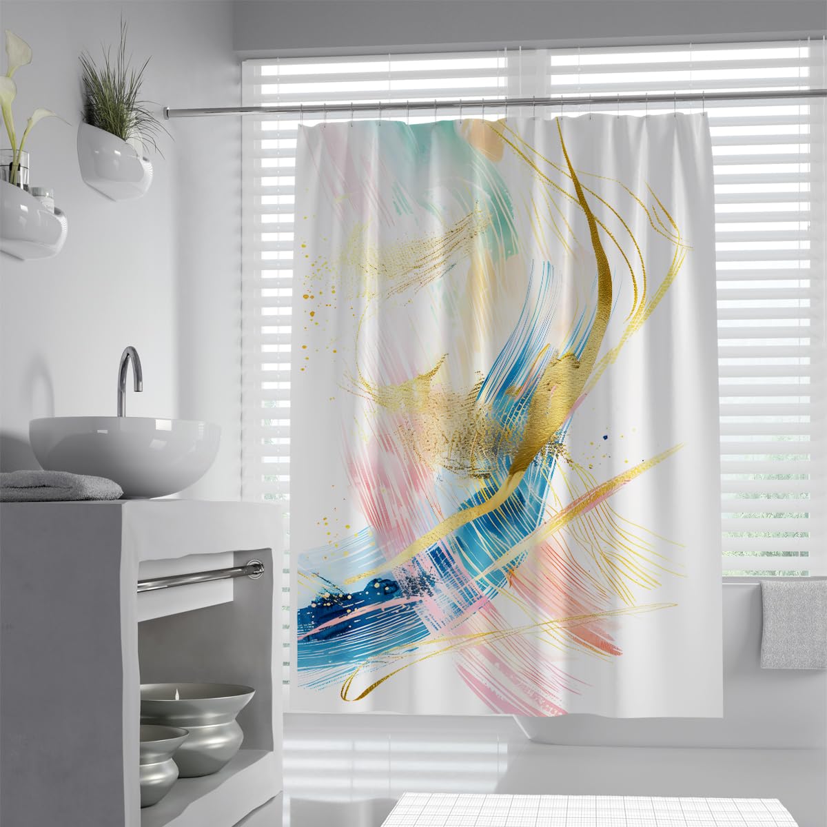 Rideau de Douche déco Salle de Bain marbre Clair W120xL200 cm