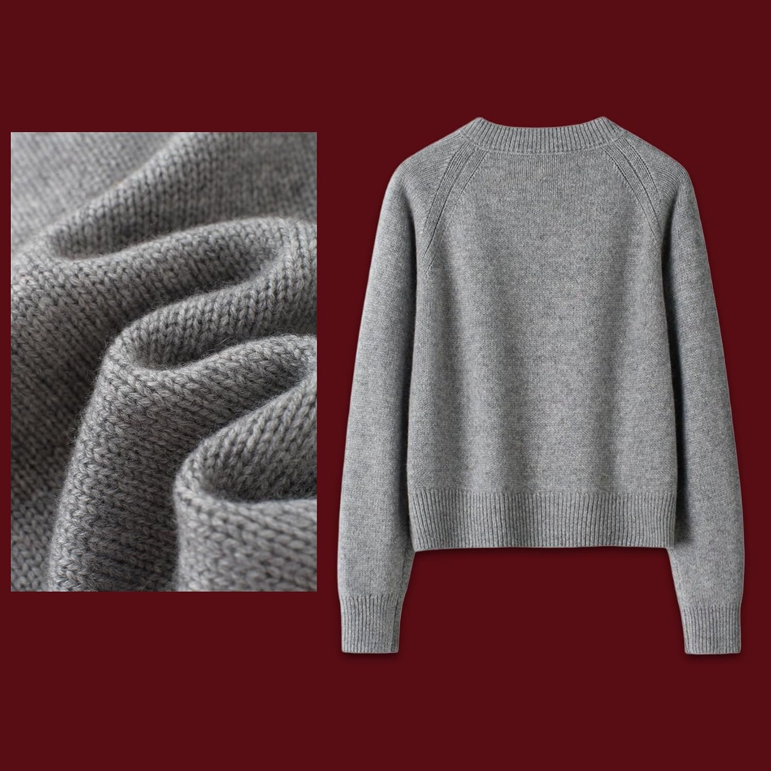 HangErFeng Women Wool Cashmere Blend Cardigan Hand Embroidered Floral Round Neck Grey Soft Warm Sweater 1991 image 3