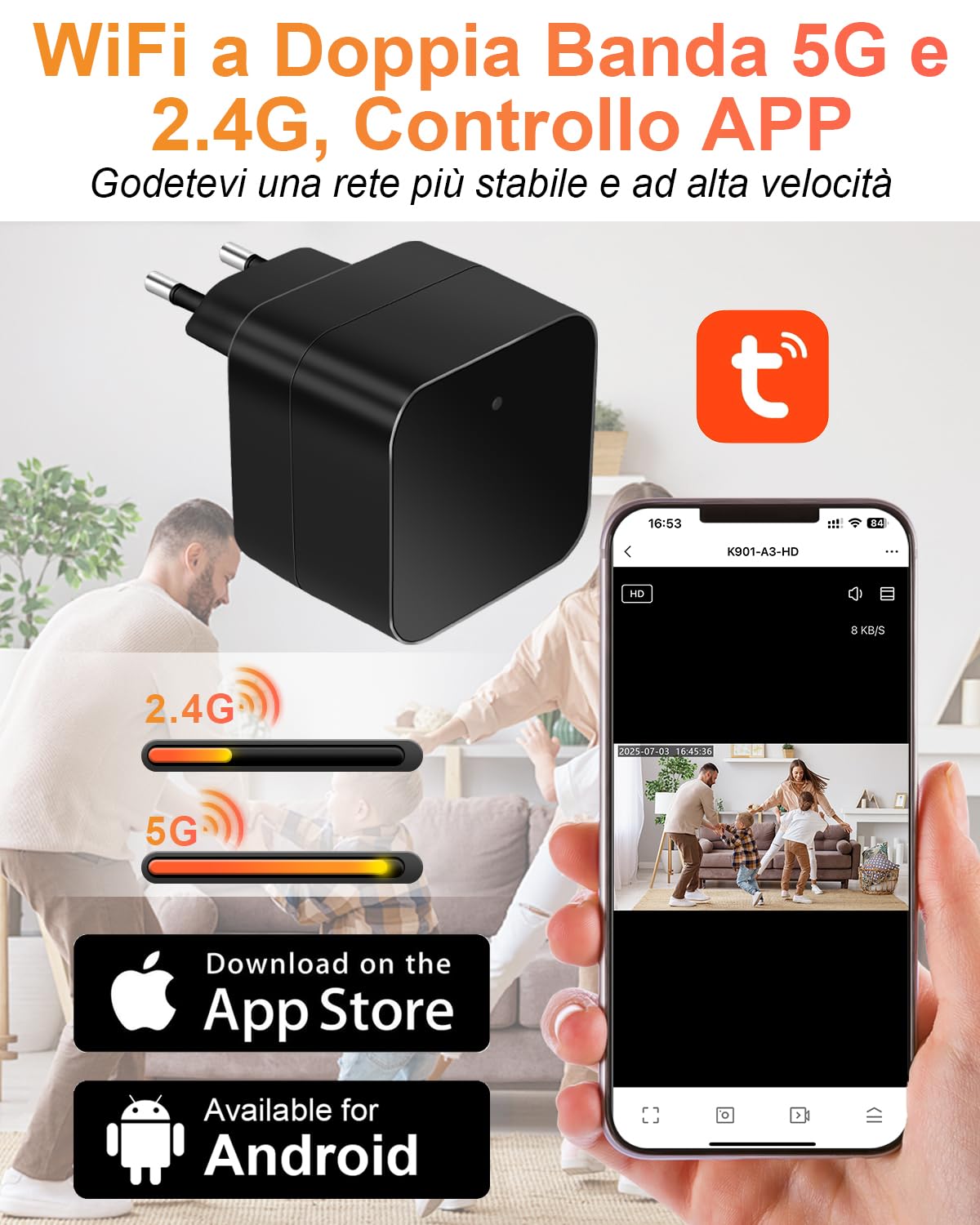 UYIKOO Telecamera Nascosta WiFi, 5G Mini Telecamera Spia Senza Fili Caricatore USB, Microcamera Spia Spy Cam 1080P HD Rilevazione del Movimento Videocamera Controllo Tuyasmart App per Casa Ufficio
