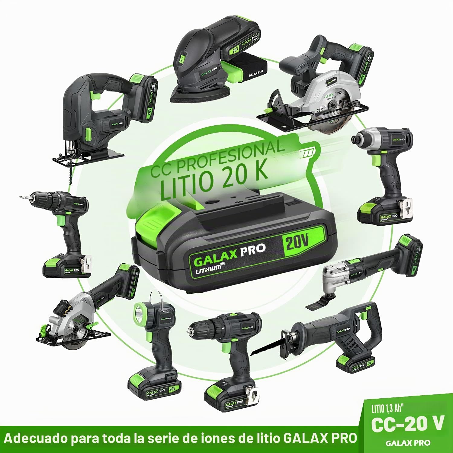 GALAX PRO Sierra Sable Bateria 20V con Cargador,3000 SPM Sierra Sable con 3 hojas de sierra para madera, 2 hojas de sierra para metal, longitud de carrera de 22 mm,Ideal para Cortar Madera y Metal