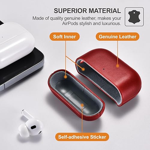 Miniatura 3 de ICARER Funda para AirPod Pro 3, Funda de Cuero 100% Genuina, Funda Vintage de Alta Calidad Hecha a Mano, Funda Protectora a Prueba de Golpes con