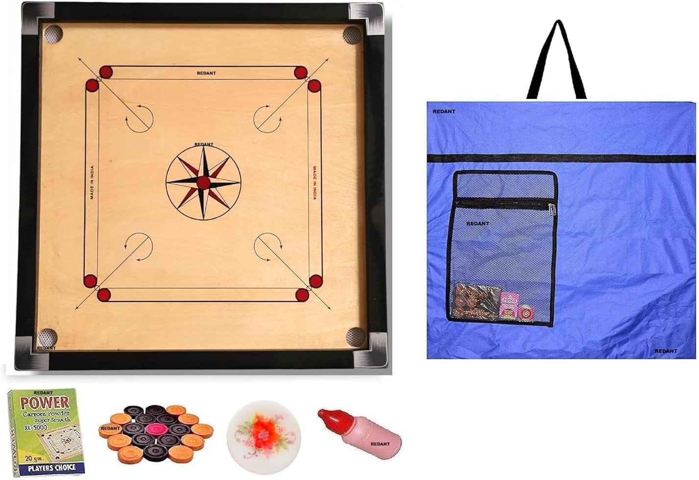 Superior Matte Finish Practice Carrom Board for Serious Professional Practice with Coins Striker and Powder Black New (32 INCH Carrom withBlue Cover Platinium A-01)