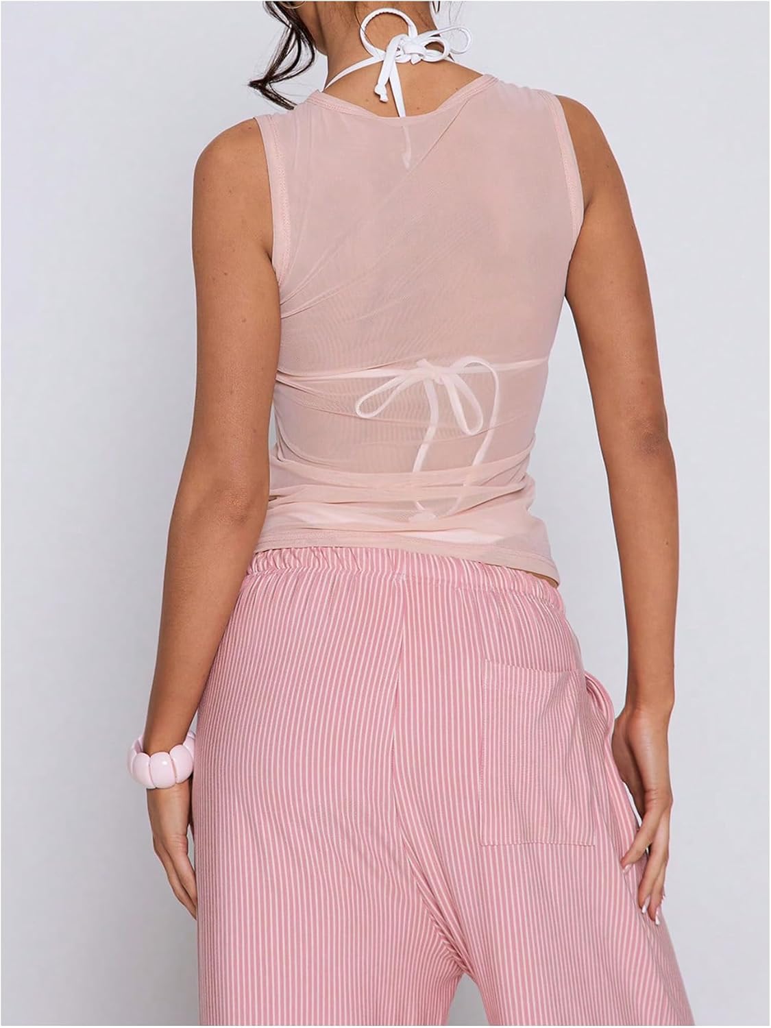 Women's Sheer Square Neck Tank Top Sleeveless Fitted Vacation Summer Tops Basic Shirt - Image 2