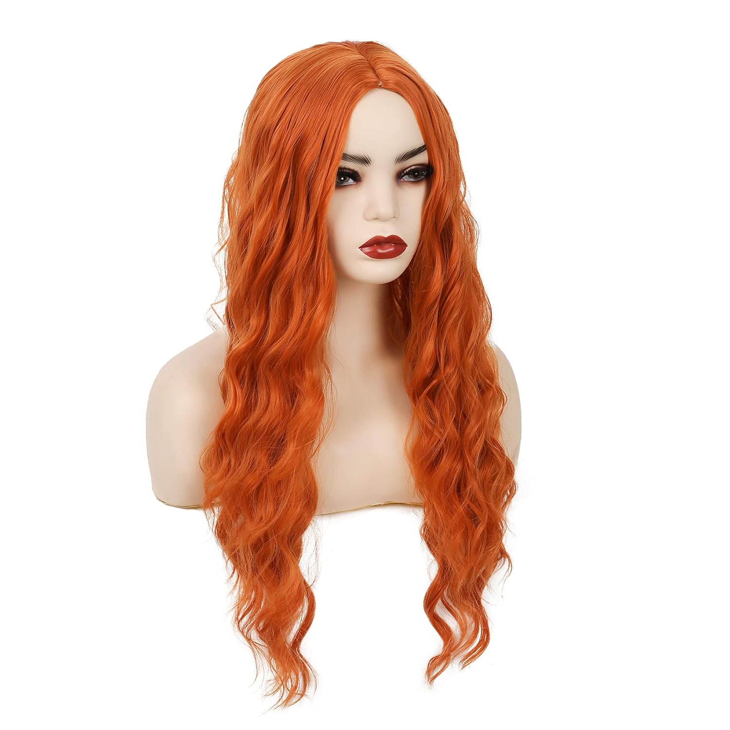 Kaneles Orange Wig for Women Long Wavy Curly Wig Middle Part Synthetic Heat Resistant Fiber 25 inches Daily Party Halloween Repalcement Wigs - Image 5