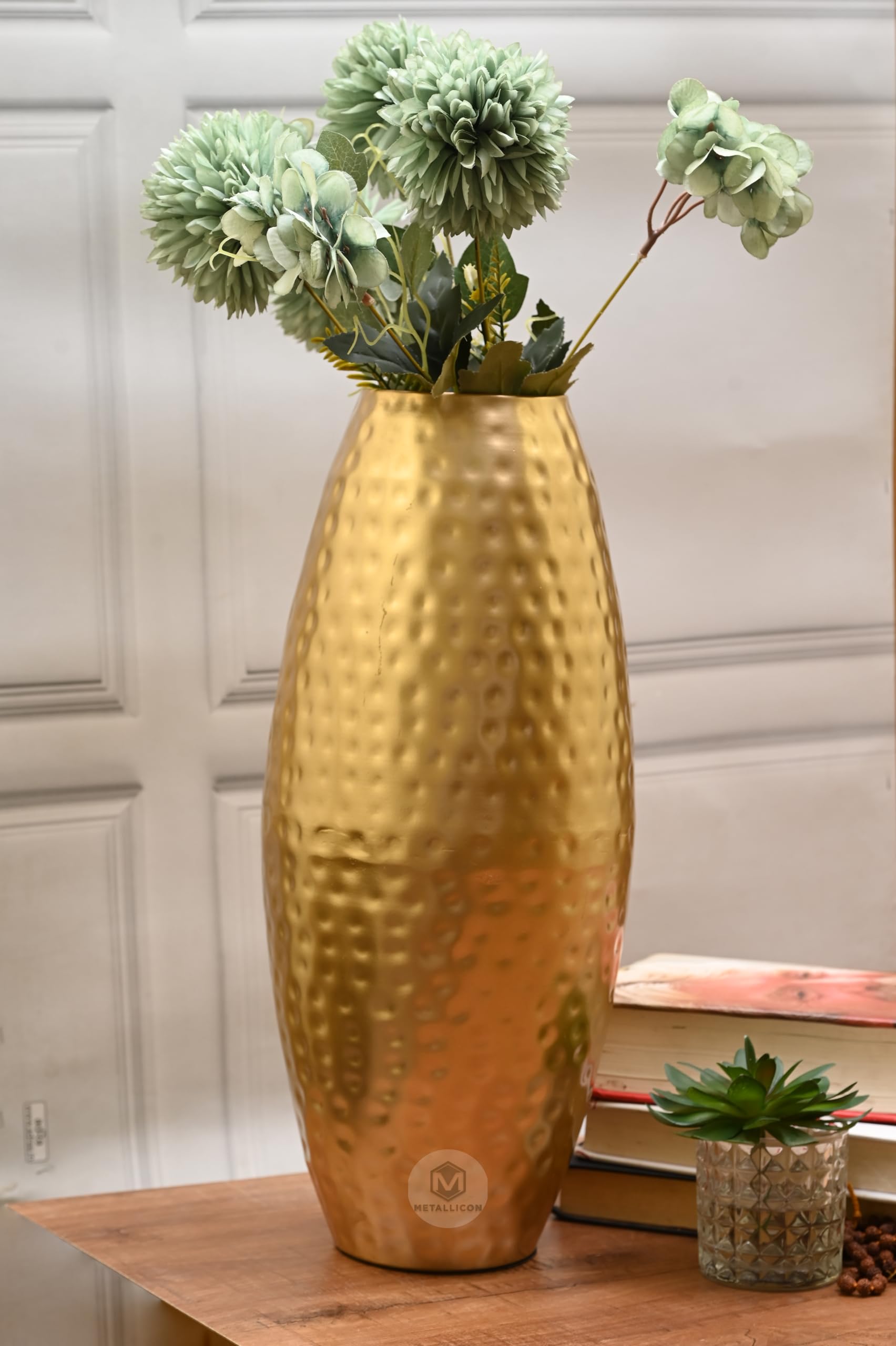 METALLICON Hammered Iron Vase - Gold Decorative Flower Vase, 17 Inch Tall - Elegant Home & Office Decor Accent-image-8