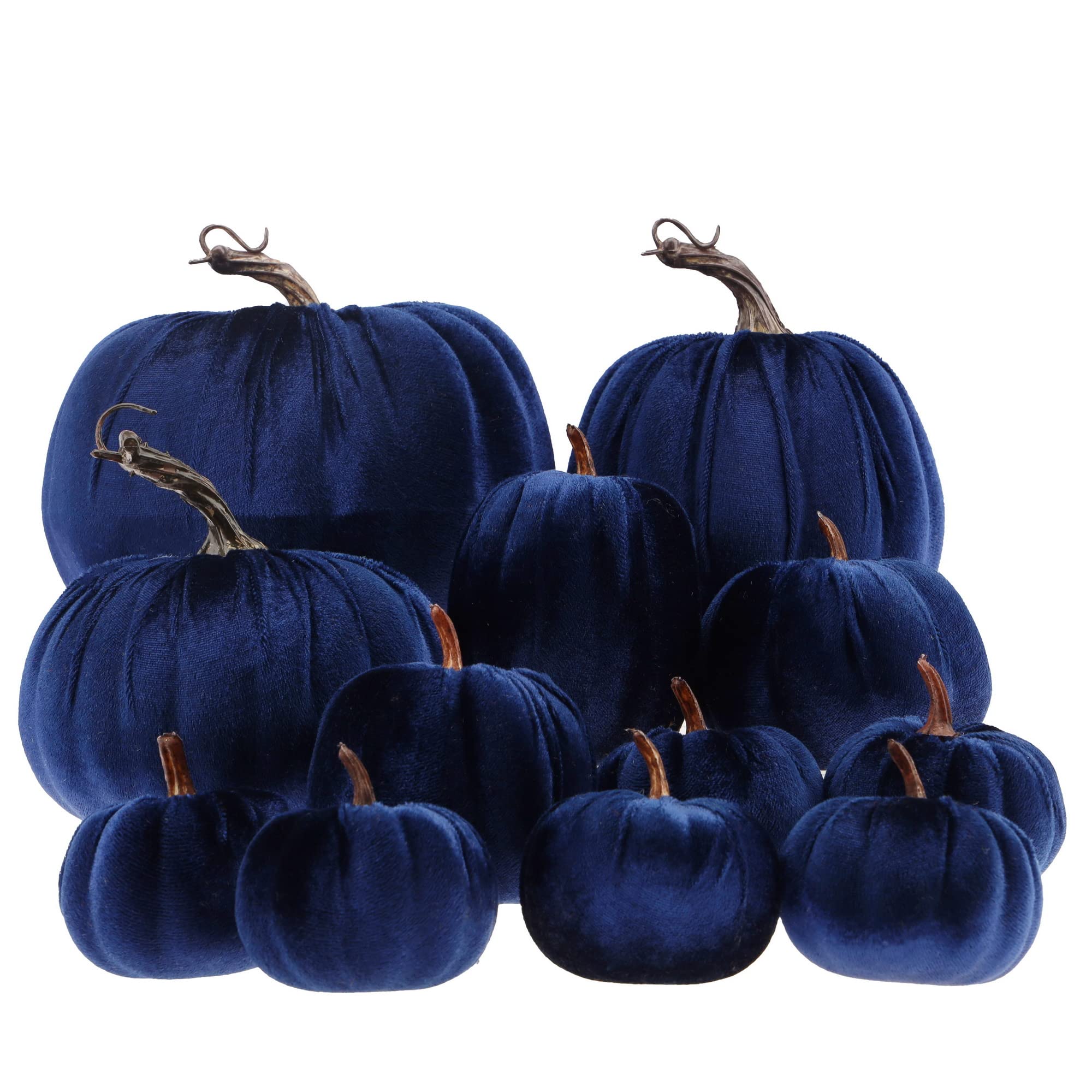 Gresorth12pcs Large Artificial Velvet Pumpkins Halloween Fake Handmade Fall Harvest Centerpiece Decoration for Home Kitchen Farmhouse Thanksgiving Wedding - Blue