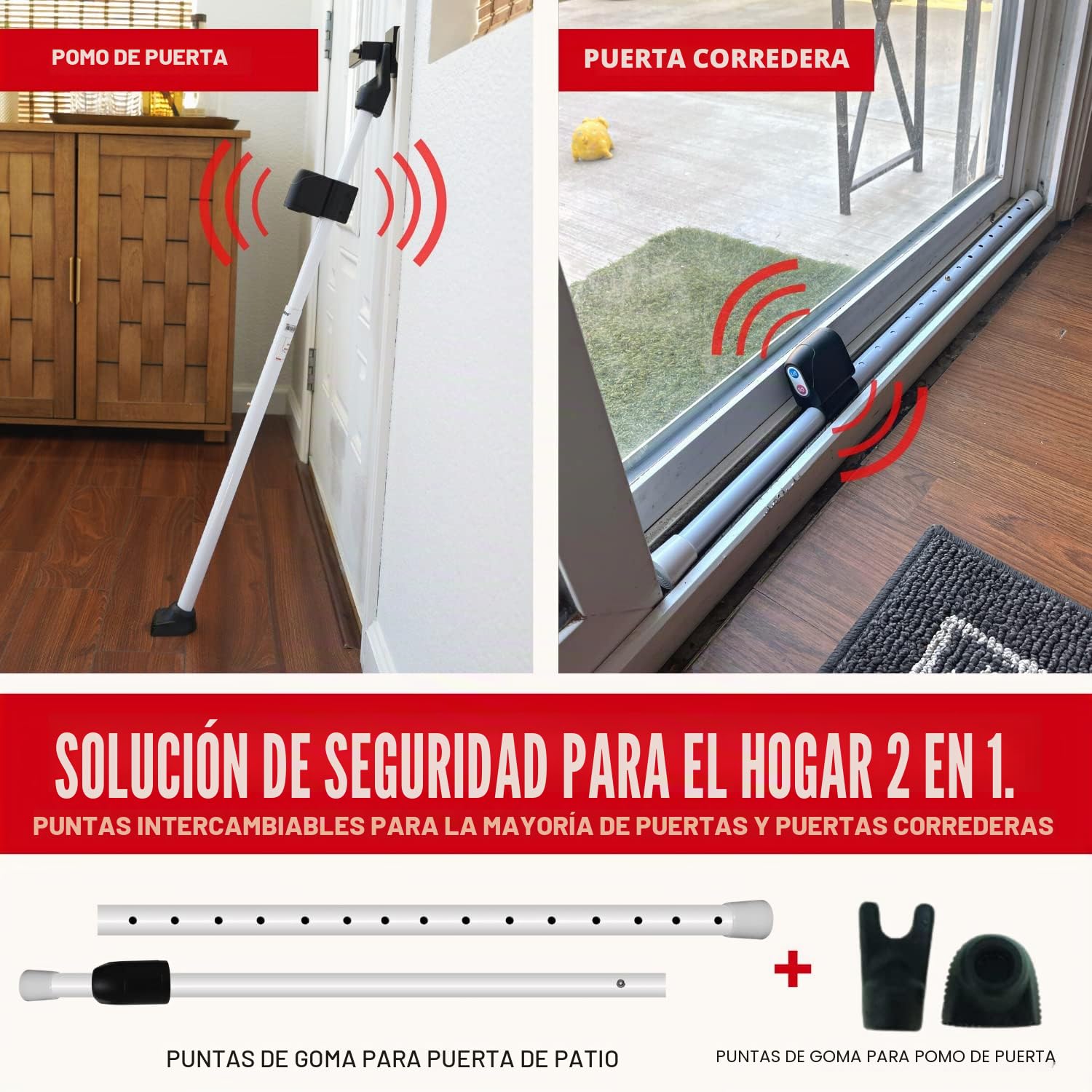 Securityman Barra de seguridad para puerta con alarma, seguridad para puerta corrediza, tope de puerta (alarma extra fuerte de 120 dB) disfruta de la tranquilidad con el tope de puerta duradero y