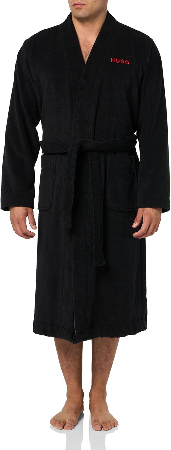 HUGO Men's Long Terry Robe With Embroidered Logo