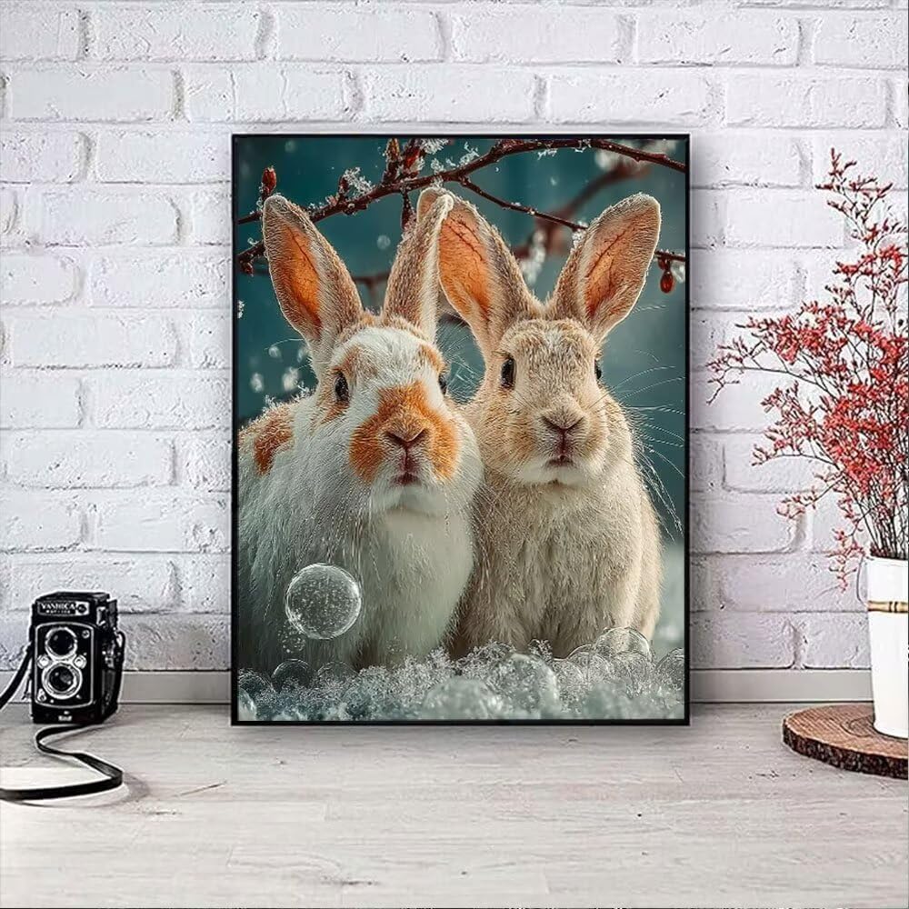 Królik Śnieg Zwierzę Diament Malarstwo Zestawy Dla Dorosłych, 5D Okrągłe Diamenty Malarstwo Dzieci Malarstwo, Diamant Art Haft Cross Stitch Obrazy, Mozaika Sztuka Do Dekoracji Ściany 90x120cm HJ8260