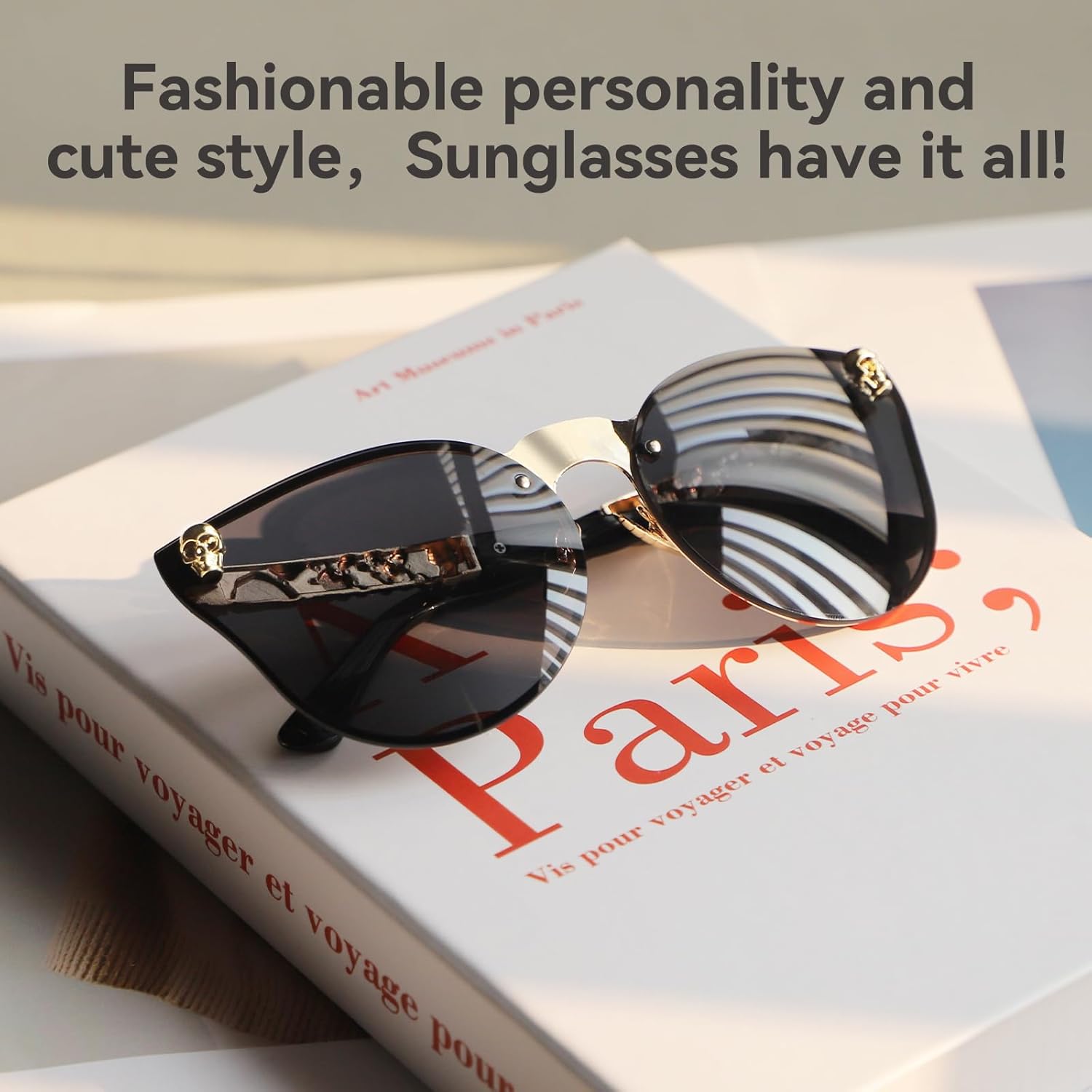 Dollger Rimless Skull Design Cat Eye Sunglasses UV400 Protection - Image 2