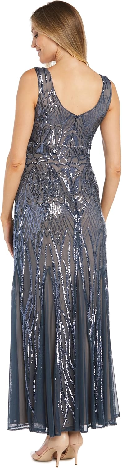 R&M Richards Women's Luxurious Sequin Embellished Gown | V-Neck Formal Beaded Maxi Dress W/Contrast Lining & Godet Skirt - Image 3