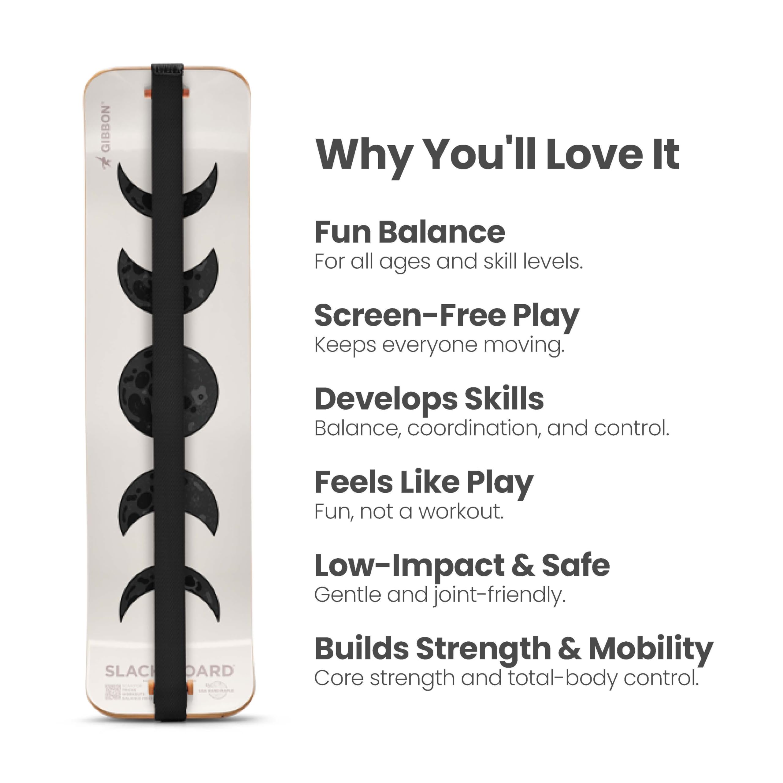 GIBBON SlackBoard - Tabla de equilibrio GiBoard para niños y adultos, entrenador de equilibrio Slackline - Equipo de entrenamiento básico para gimnasio en casa, ejercicio de computadora de pie, yoga
