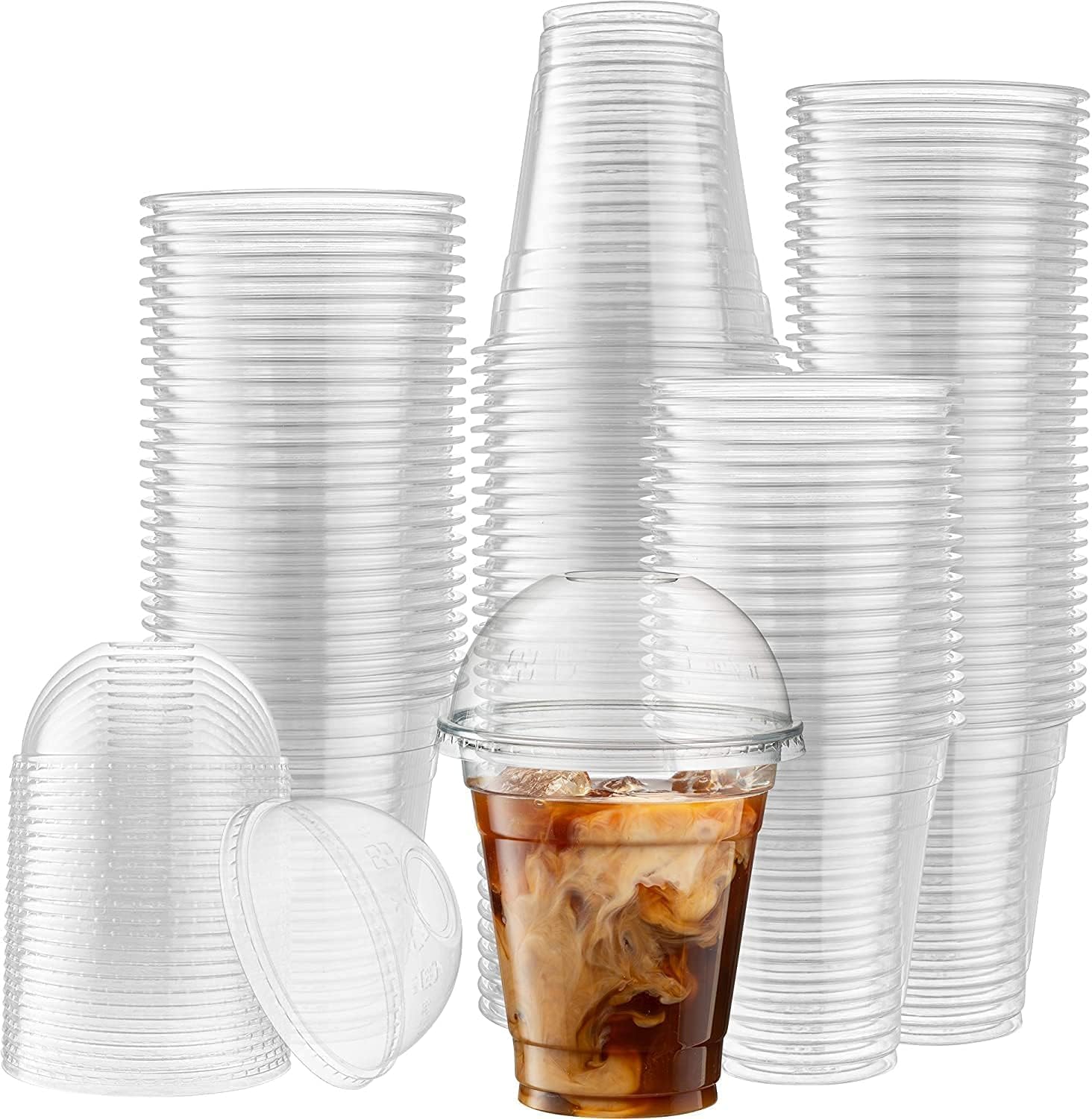 MARKQ [50 Sets] 12 oz Plastic Cups With Dome Lids | Disposable Clear Cups for Cold Drinks, Desserts, Milkshakes, Iced Coffee | Perfect for Slush Cups | Smoothies Cups