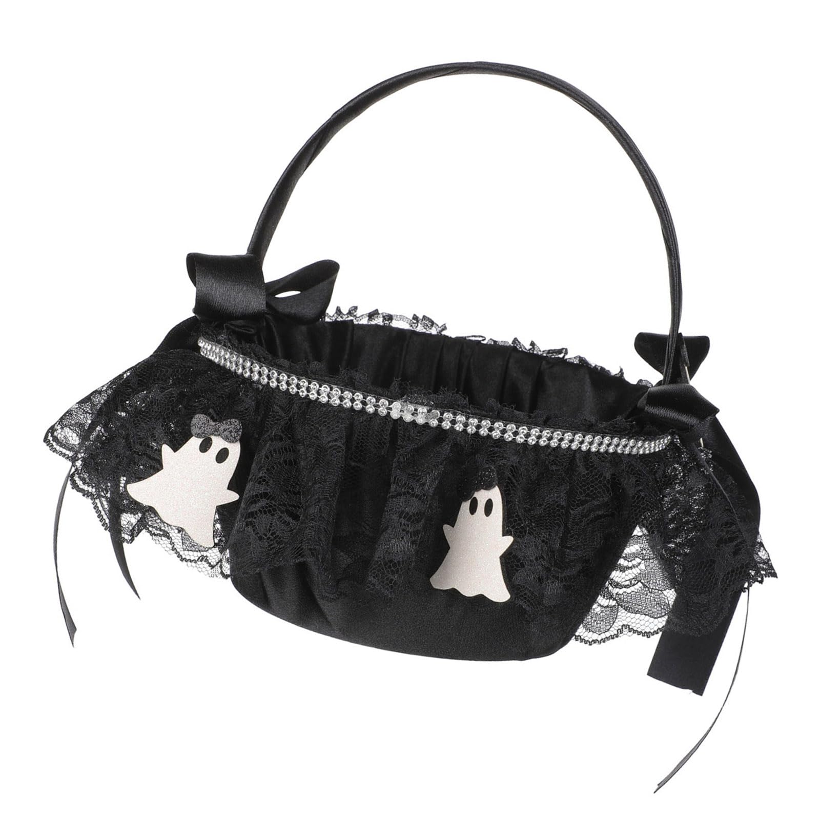 APGLSXY Halloween Treat Collection Bucket Small Candy Tote with Lace Trim, Handheld Holder for Party Table Use Home Halloween Tote Lace Trim Treat Holder Candy Pouch Seasonal Event Compact