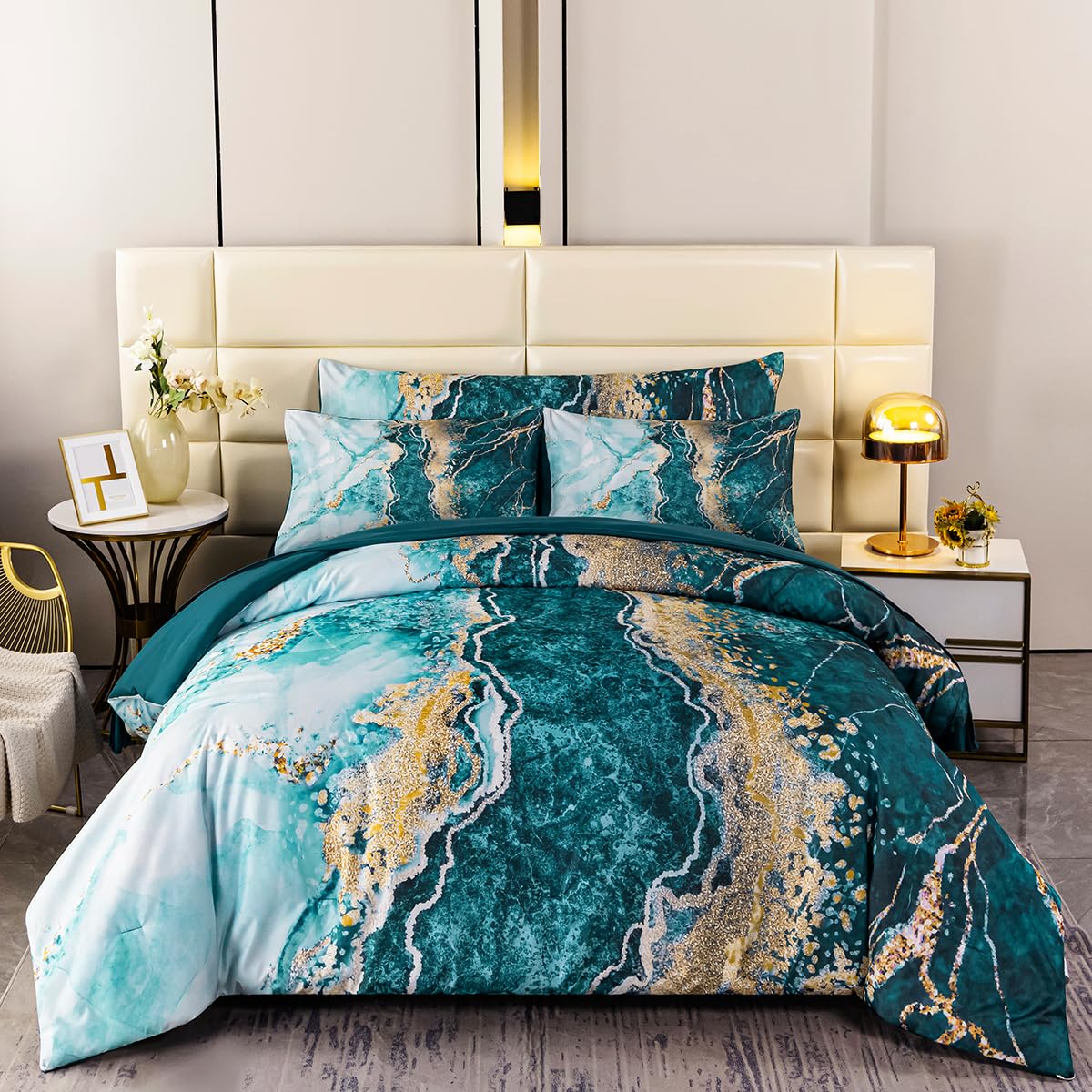 PERFEMET Set Biancheria Da Letto 6 Pezzi Matrimoniale - Copripiumino Morbido Effetto Marmo Acquerello - Lenzuolo Con Angoli E Federe - Design Moderno Per Tutte Le Stagioni, Viola