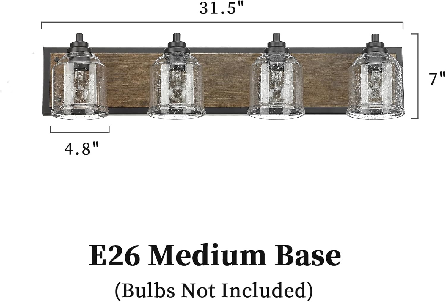 Vanity Lights for Bathroom Large 31.5", Farmhouse Rustic Vanity Light with Bubble Glass Shades, Brown 4 Light Bathroom Lighting Fixtures Over Mirror, Bath Wall Sconce Home Decor