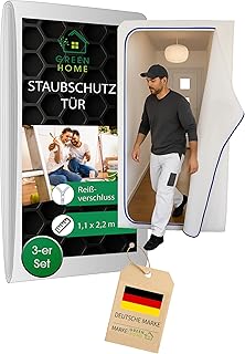 Staubschutztür (Vlies) inkl. doppelseitigem Klebeband und 2-seitigem Reißverschluss [Set 2: 3er Set MIT Klebeband] Weiß