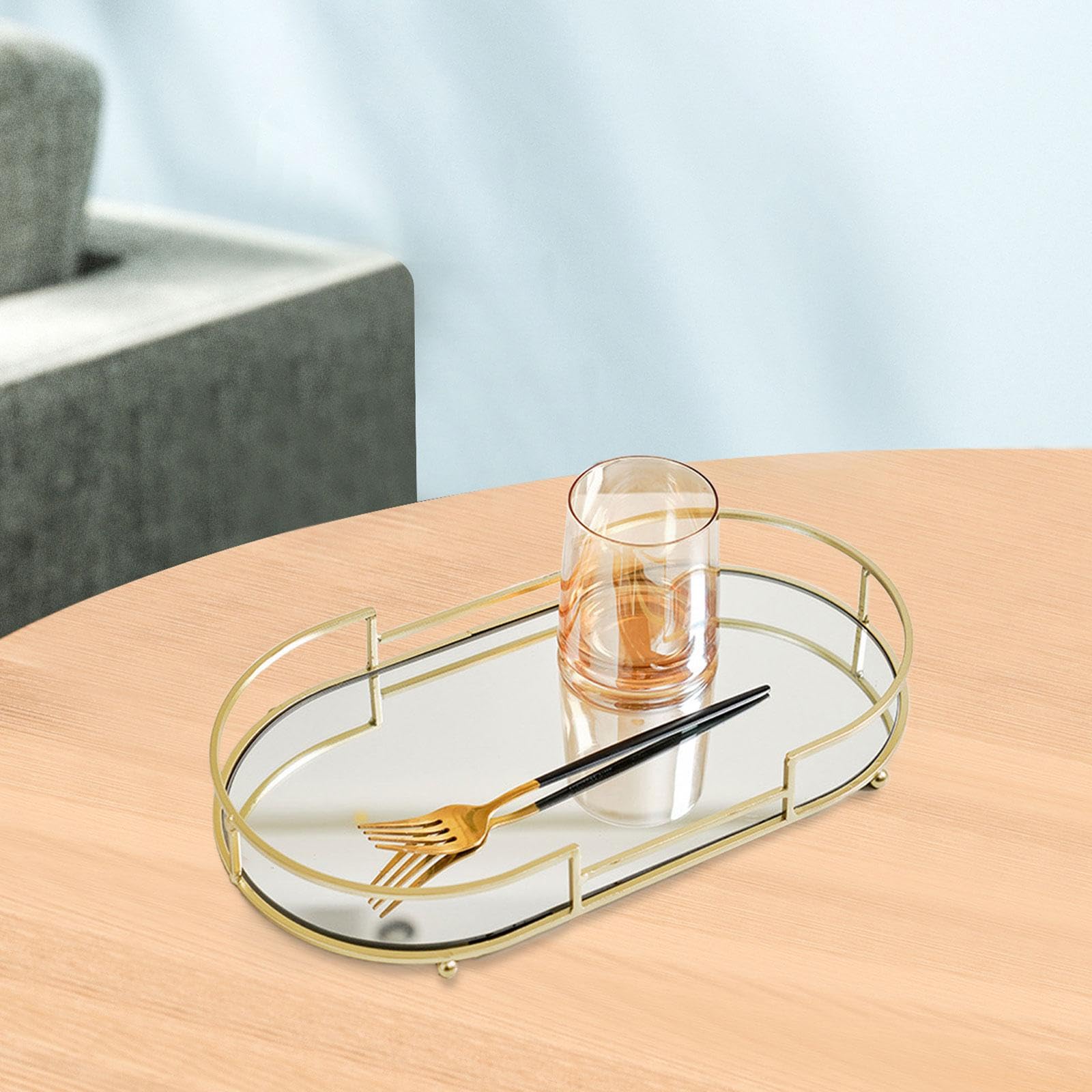 Spiegel Schmucktablett Schmuckschale Parfüm Make Up Aufbewahrungsbox Dekotablett Metall für Schlafzimmer Café Badezimmer Hochzeit, Größe A