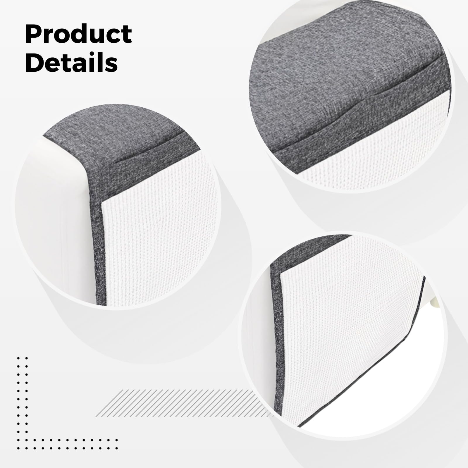 Cojín rascador para sofá, 51,1 pulgadas, sisal natural, protección de muebles contra arañazos de gatos, esquinas grandes para sofá, bordes de tela, gris