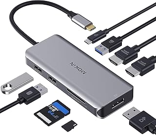 Docking Station Dual Monitor, 9 in 1 USB-C Laptop Docking Station Triple Display, USB C Hub Dual HDMI Adapter Dongle with 2 HDMI, Displayport, 100W PD, 3 USB, SD/TF for MacBook/Dell/HP/Surface/Lenovo