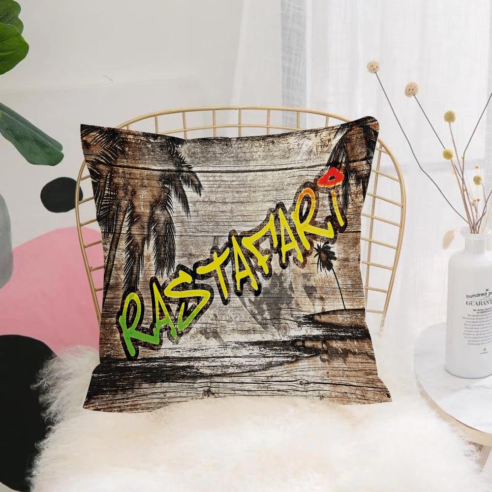 HYOSXW Cushion Cover,Throw Pillow Case Home Decorative for Living Room Bedroom Sofa Chair 16X16 Inch,Rasta,Jamaican Reggae Music Icon Inspired Rastafari Street Gr,Pillowcase 40X40cm