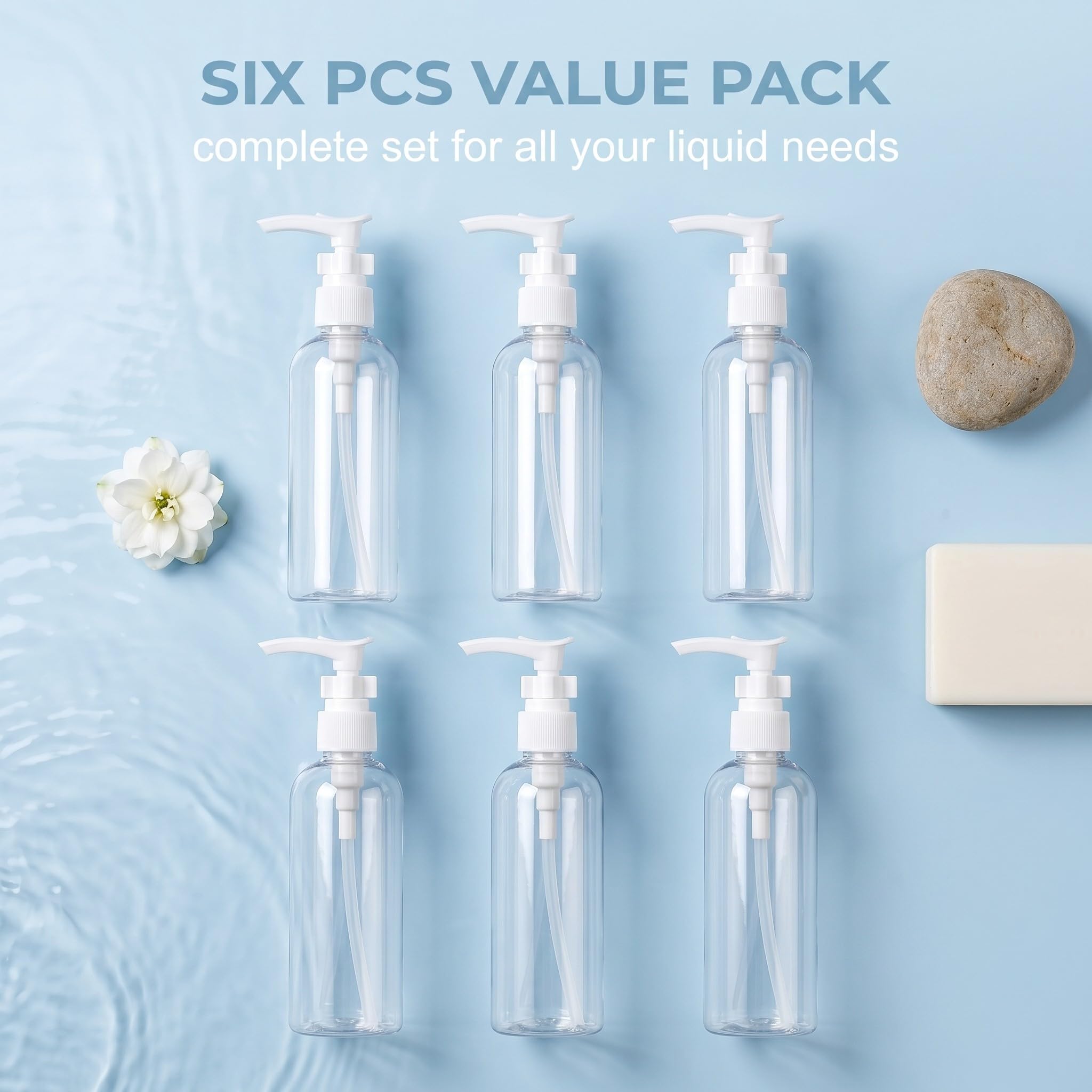 6 Pezzi flaconi pompa airless 100ml, erogatore pompa in plastica trasparente riutilizzabile, flaconi da viaggio vuoti da riempire per cosmetici, shampoo e crema