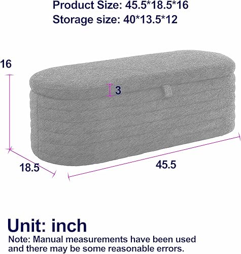 Miniatura 2 de TRIPLE TREE Banco otomano de almacenamiento de 45.5 pulgadas con asiento de 250 libras, banco de almacenamiento tapizado de tela de peluche,
