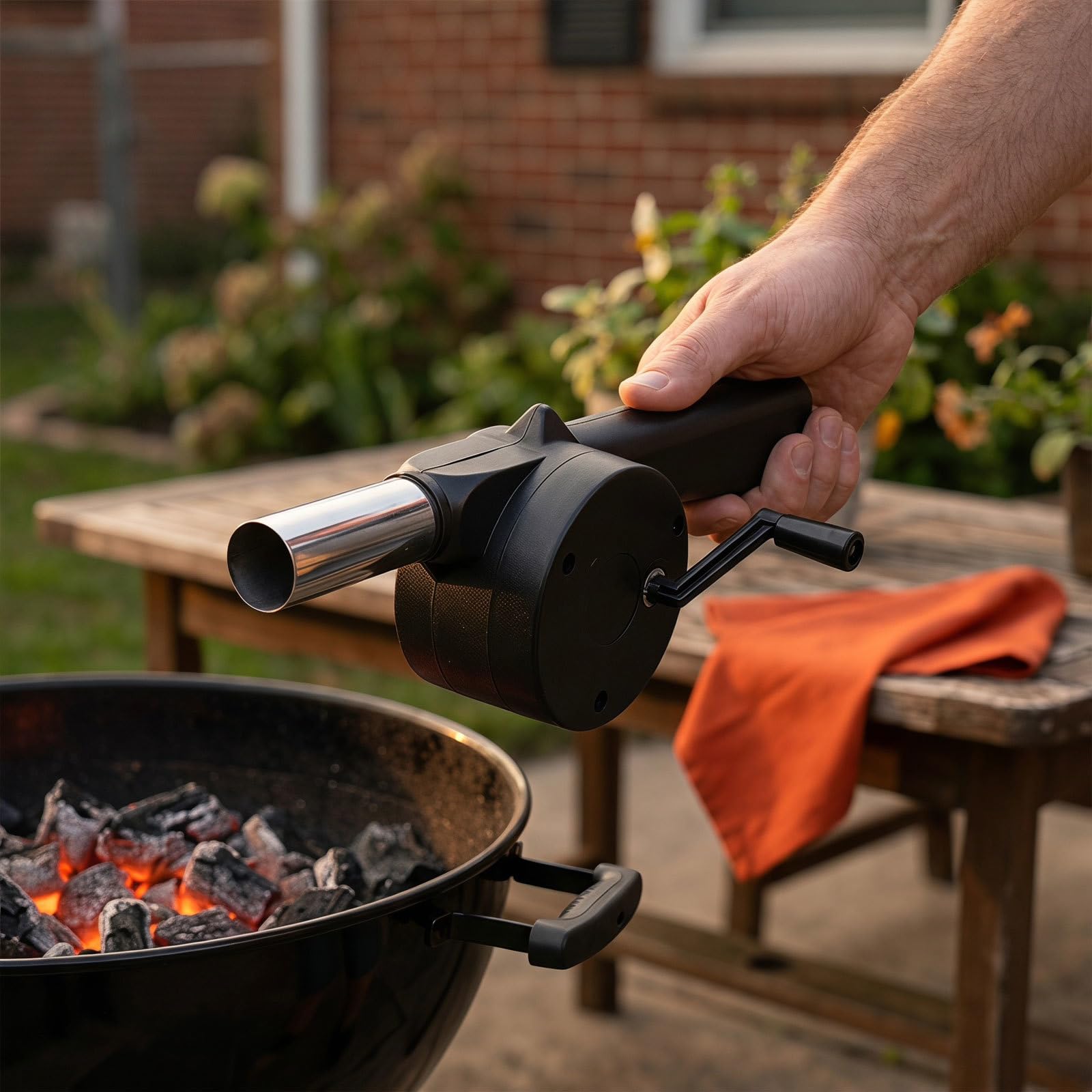 Lurrose Set di 5 mantici a manovella con ugello in metallo - Ventilatore manuale per barbecue, falò all'aperto, picnic, caminetto, carbone e stufa a legna.