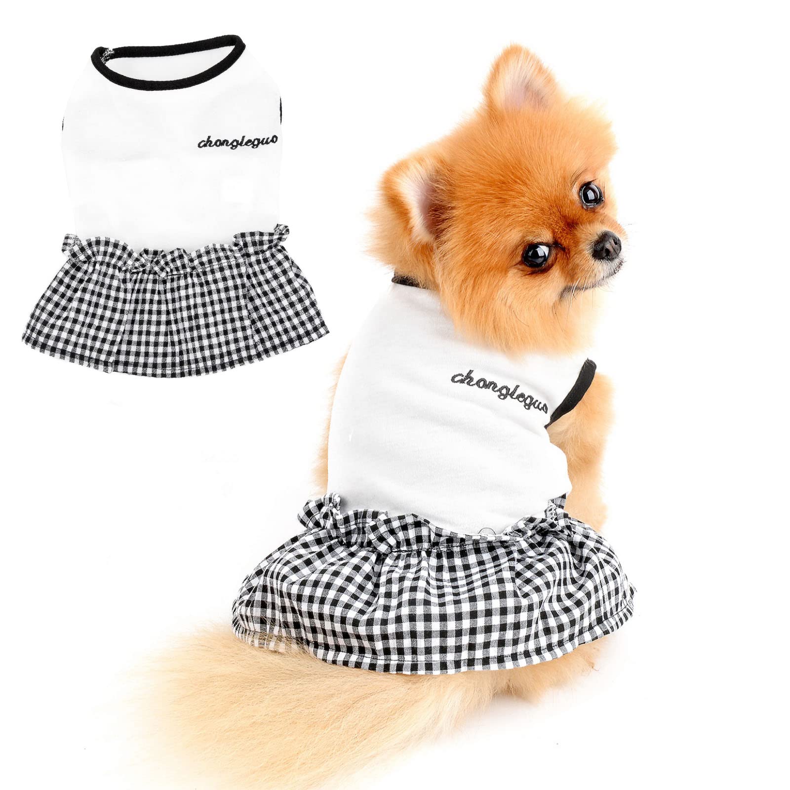 PAIDEFUL Dog Dress Black White Plaid Sundress for Small Pet Girls Costume Soft Comfortable Spring Summer Puppy Clothes, White, XL