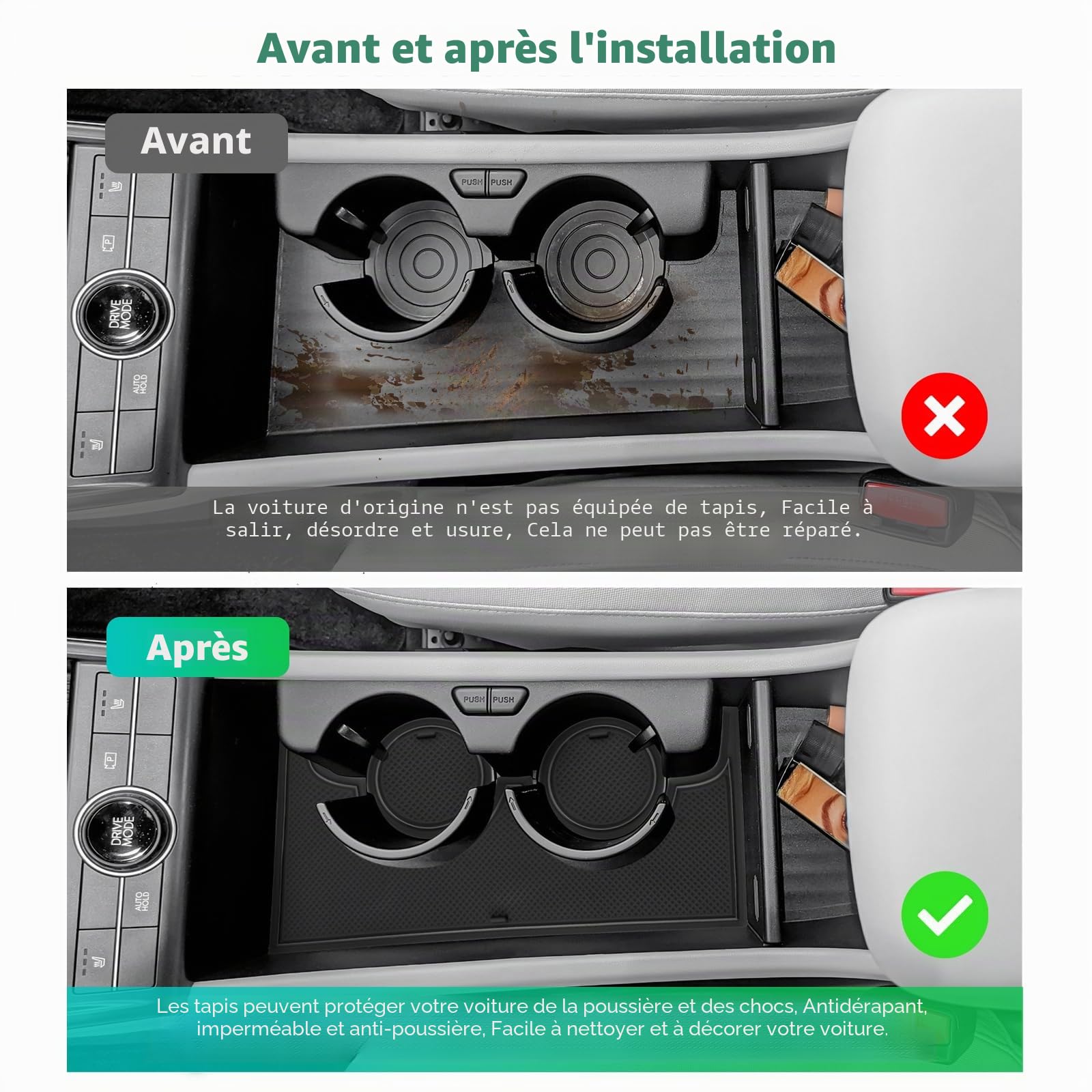 GAFAT Compatible avec Hyundai Kona SX2 Hybird (Essence-Électronique) 2024 2025 2026 Tapis Antidérapants, Kona 2025 Tapis en Caoutchouc, Console Centrale, Couture de Porte, Kona SX2 Accessoires (Noir)