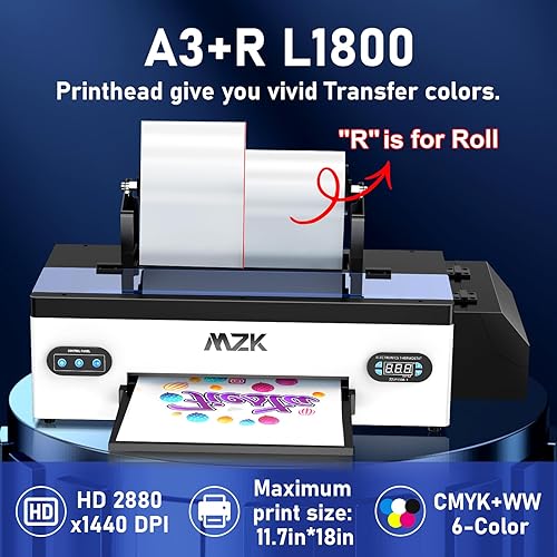 Miniatura 2 de MZK Juego de impresora de transferencia DTF con alimentador de rollo, cabezal de impresión L1800 A3 DTF impresora paquete para diferentes telas y