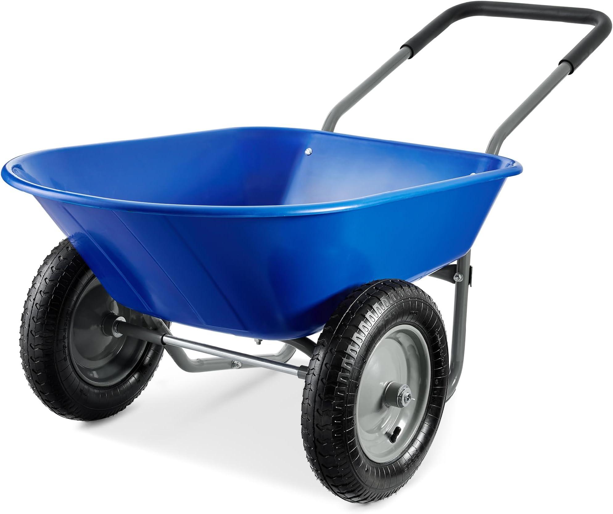 Dual-Wheel Home Utility Yard Wheelbarrow Garden Cart w/Built-in Stand for Lawn, Gardening, Construction - Blue