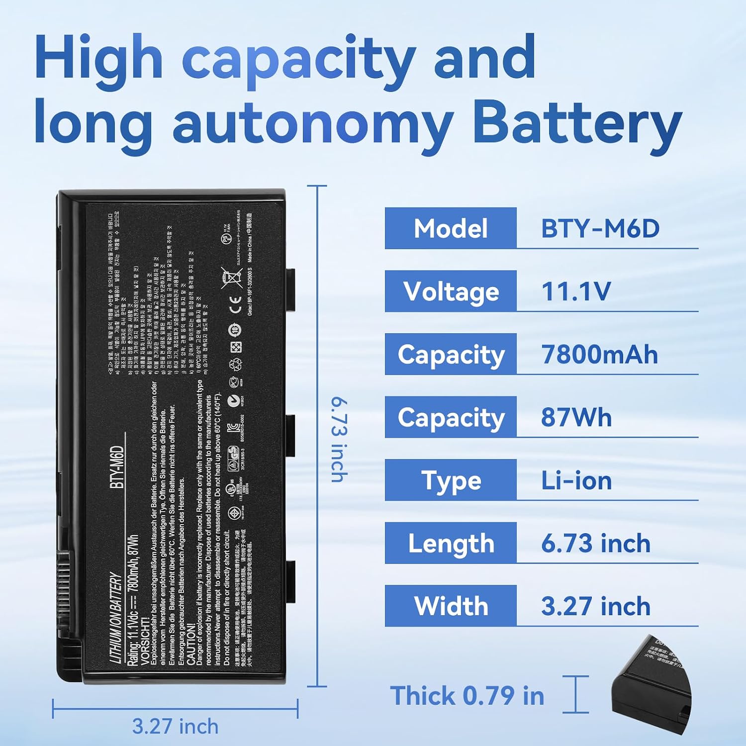 K KYUER 7800 мАч BTY-M6D Аккумулятор для ноутбуков MSI GT60, GT70, 2PE-890US, GX60, 1AC, GX70, 3BE, WS60, MS-16F2, 16F4, E6603, GX660, GX680, GT780, GT780R, GT600, GT660, GT680, GT683, GT685, GT670, GT760, GT770, GT783, GX780 Аккумулятор