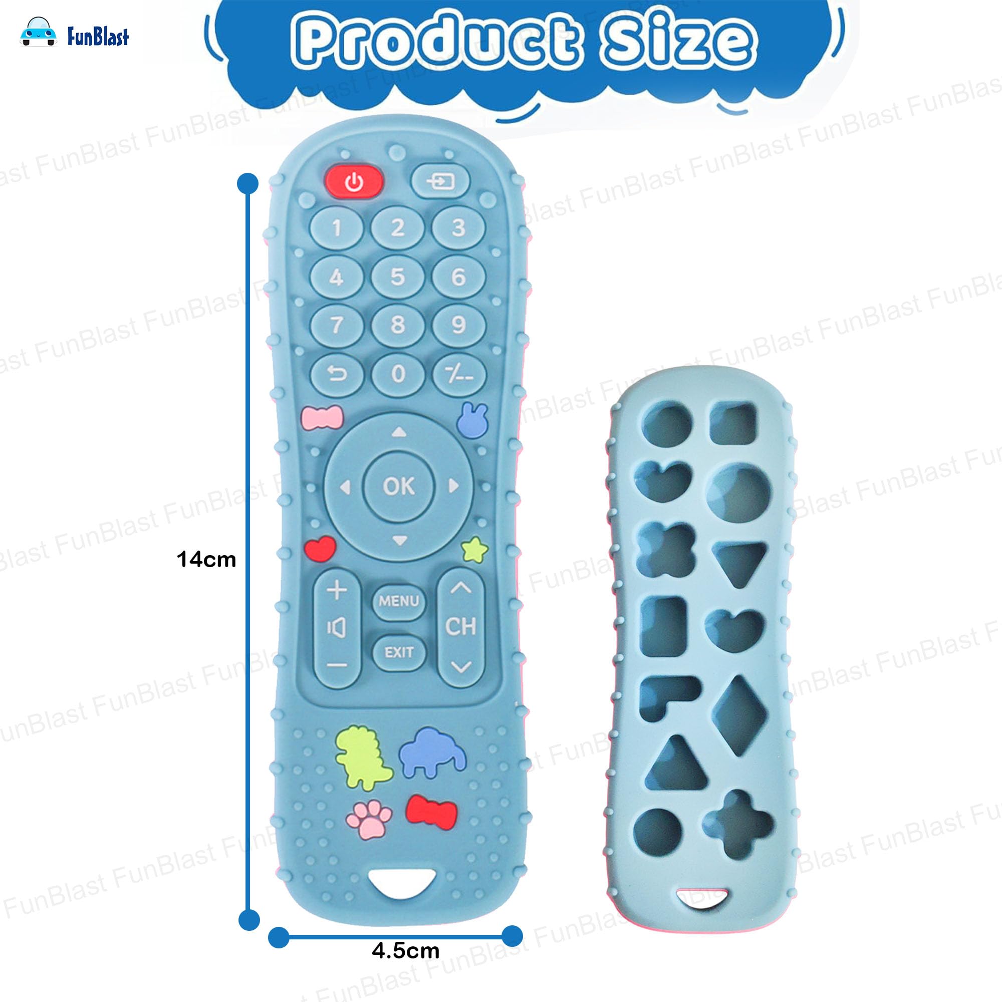 FunBlast Teether for Babies - Silicone Remote Teether for 3+ Month Baby & Toddlers, Teething Toys for Baby and Toddlers, Helps Biting Skills Development, Activity Toys for Babies (Blue) 2
