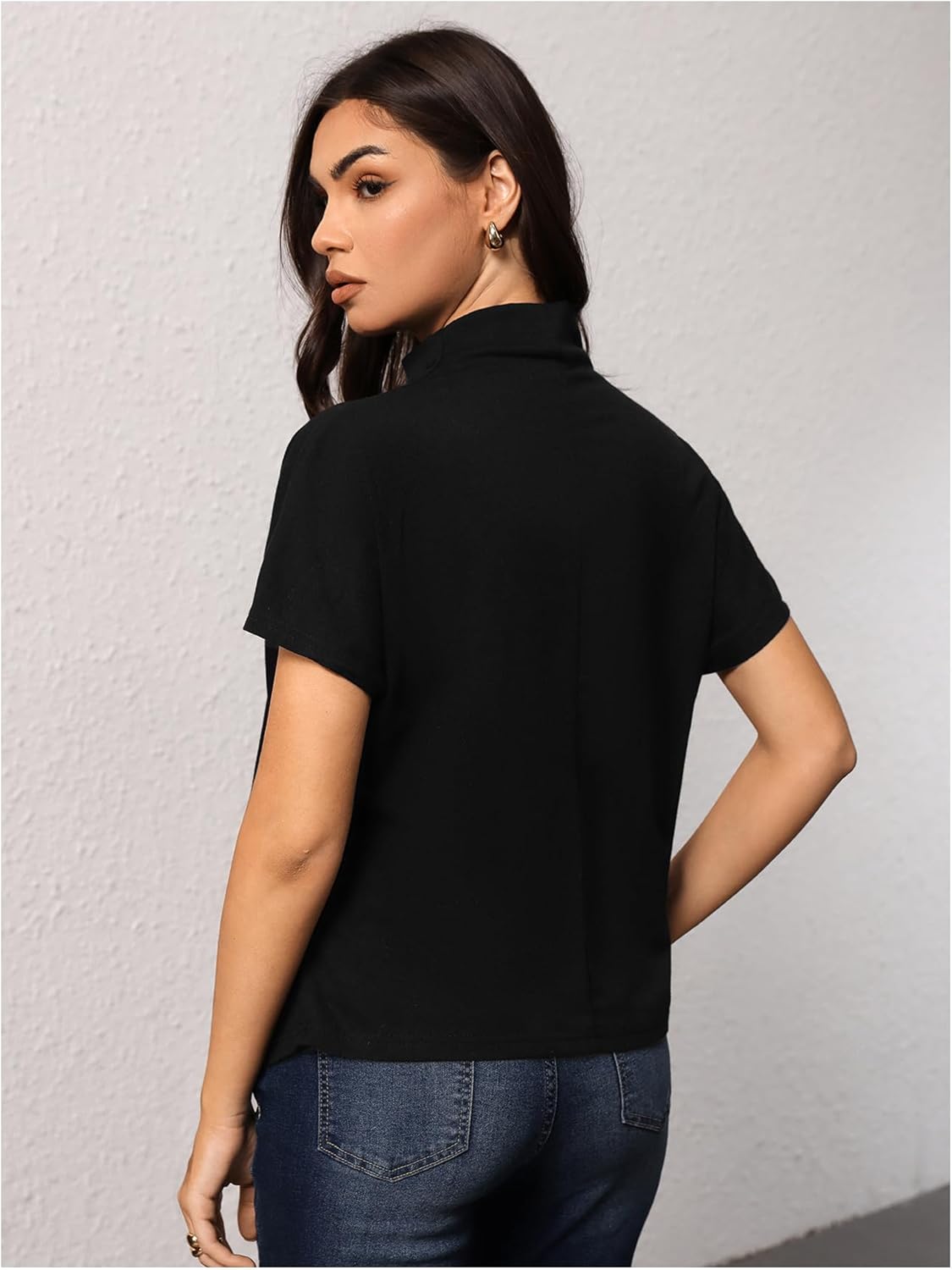 SweatyRocks Women's Short Sleeve Mock Neck T Shirts Summer Loose Fit Basic Tee Tops - Image 2