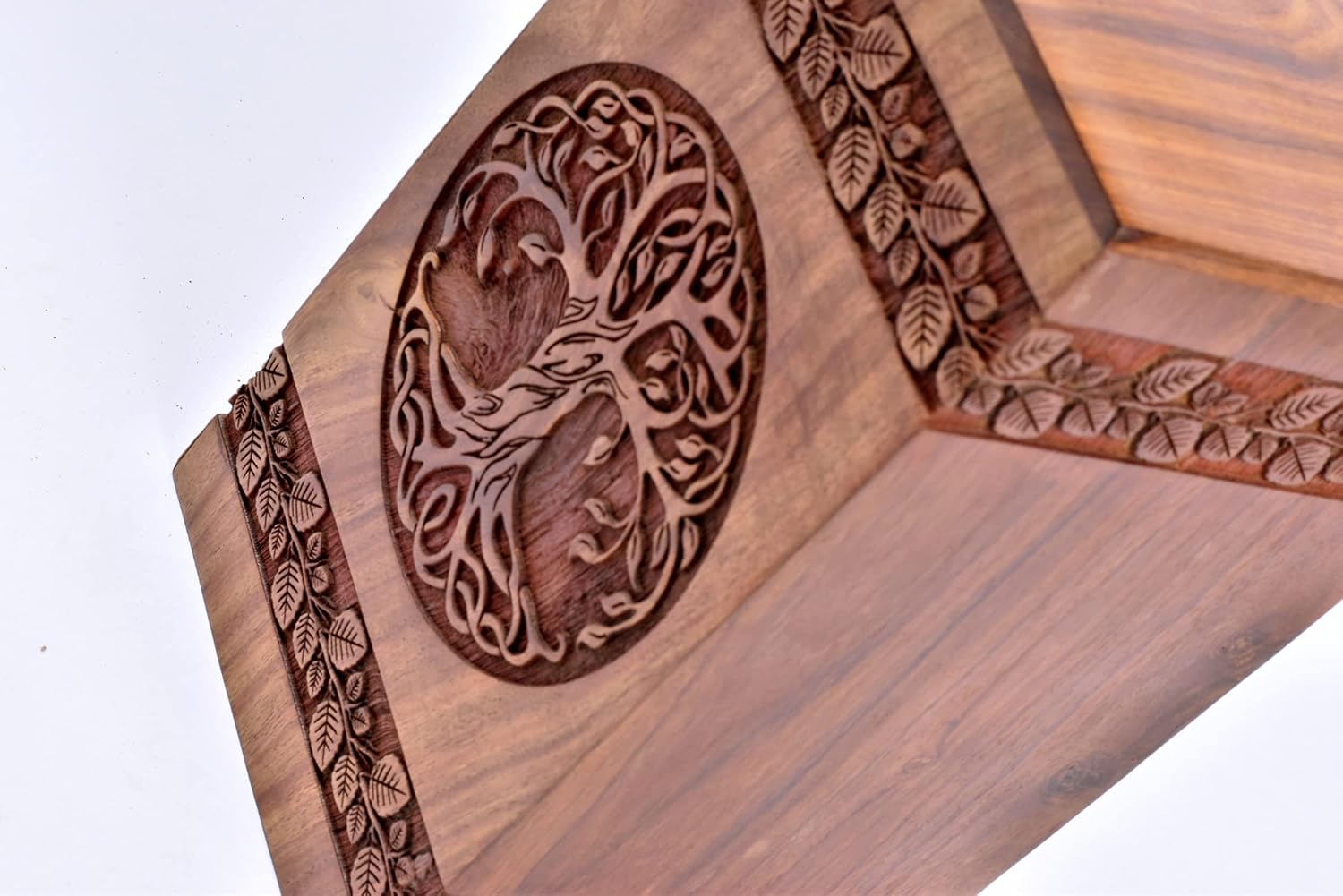 Rosewood Urn for Human Ashes - Tree of Life Wooden Box - Personalized Cremation Urn - Handcrafted Large Wooden Urn Box (S(8x4.75') 115Cu)