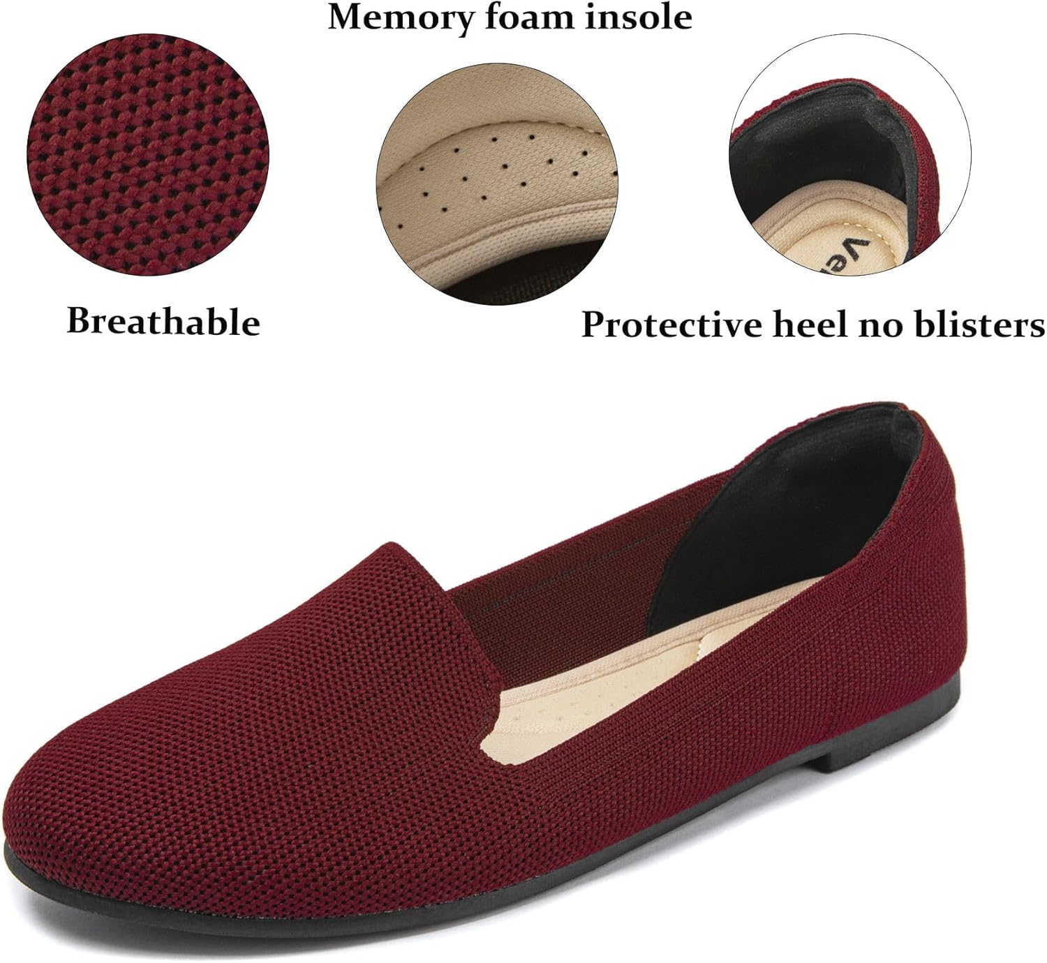 Veittes Women's Wide Width Flats Shoes,Comfortable Breathable Casual Slip on Round-Toe Knitted Dressy Ballet Flats - Image 4