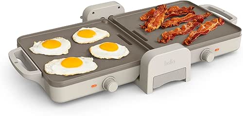 Bella 10"x 20" Ceramic Fold-n-Store Dual Temp Griddle, Fits-anywhere Kitchenware,