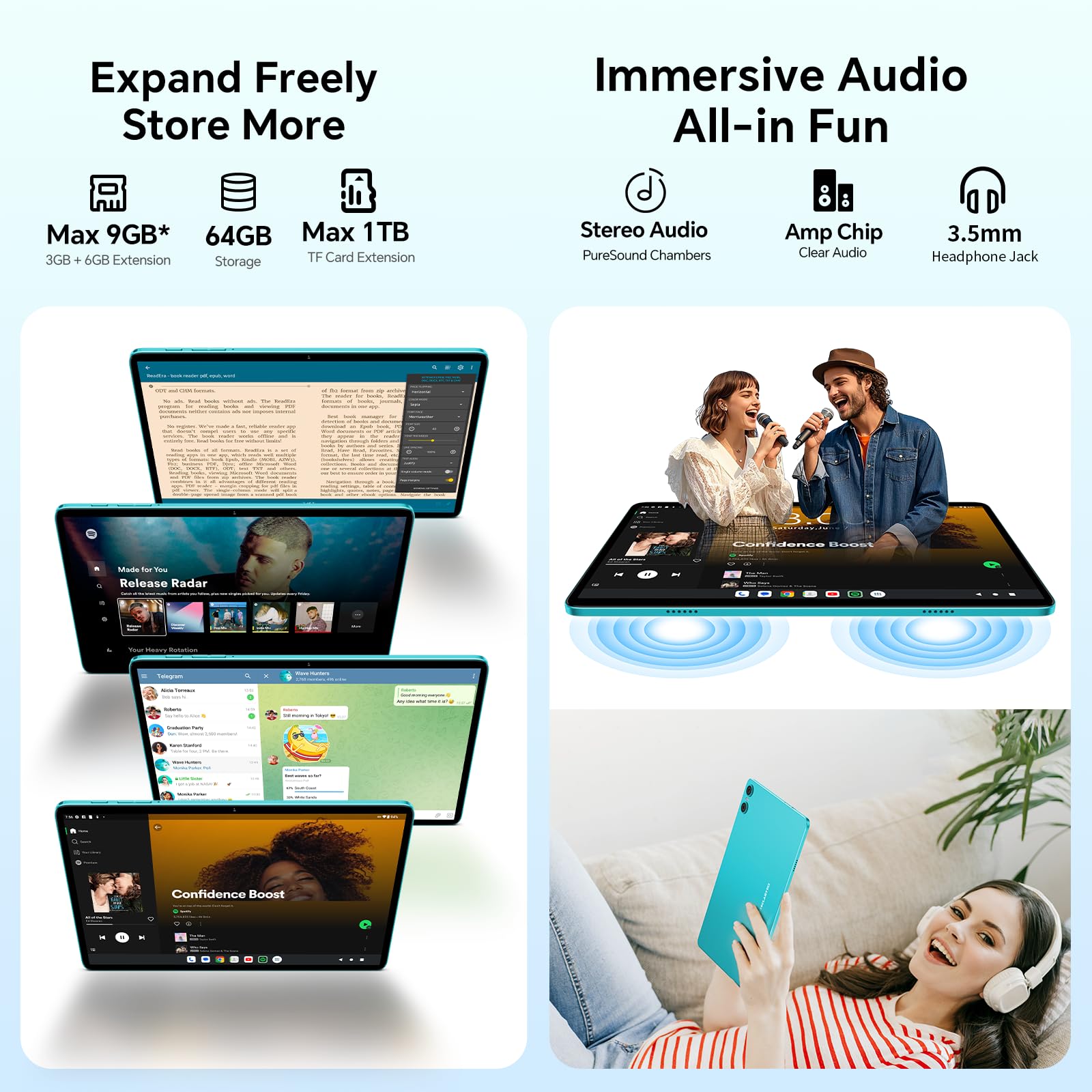 TECLAST P33 Tablet 10 Pollici con 10 Accessori Android 15 Gemini AI, 64GB ROM+4TB TF, WiFi 6, BT 5.4, Octa-Core 2GHz, Widevine L1, GMS, Tastiera+Mouse+Custodia+Supporto+Auricolari